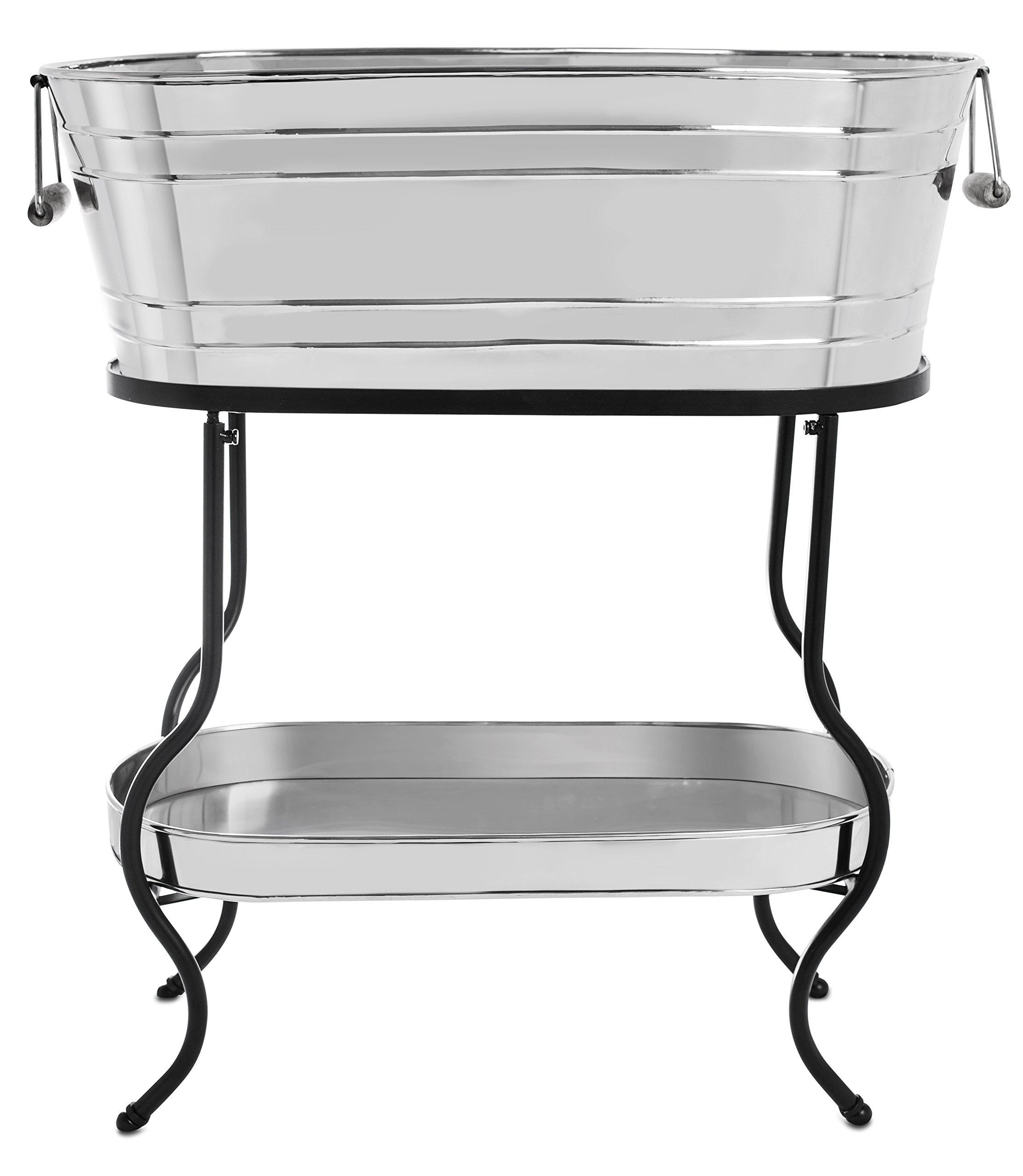BIRDROCK Stainless Steel Beverage Tub with Stand & Wooden Handles - 5 Gallon Ice Bucket with Bottom Tray for Parties - Indoor/Outdoor Drink Cooler for Entertaining, BBQ, Poolside & Tailgating
