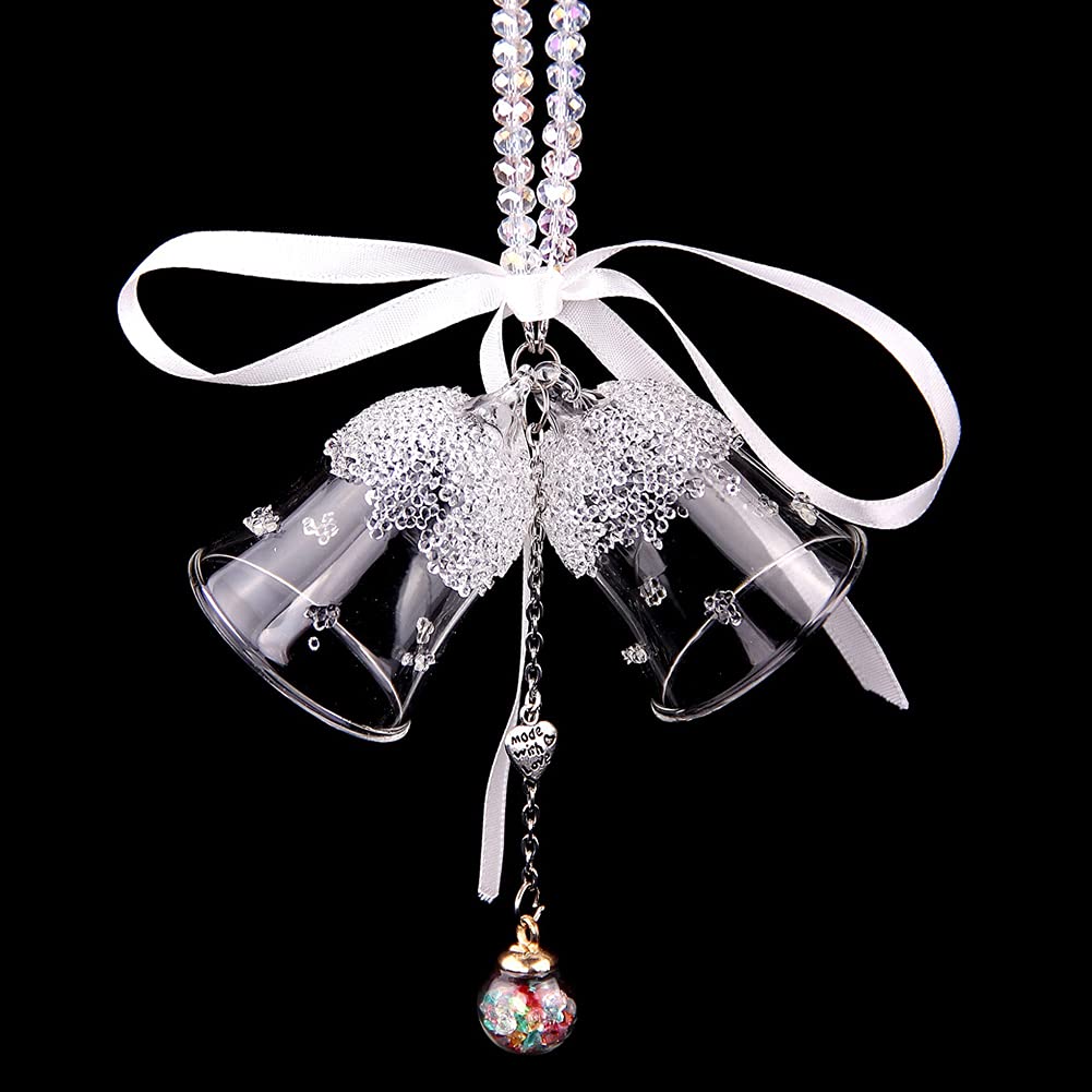 Bling Bling Rhinestone Crystal Double Bell Car Rearview Mirror Pendant - Elegant Hanging Charm for Car Interior Decoration | Perfect for Gifts, Daily Commute & Road Trips