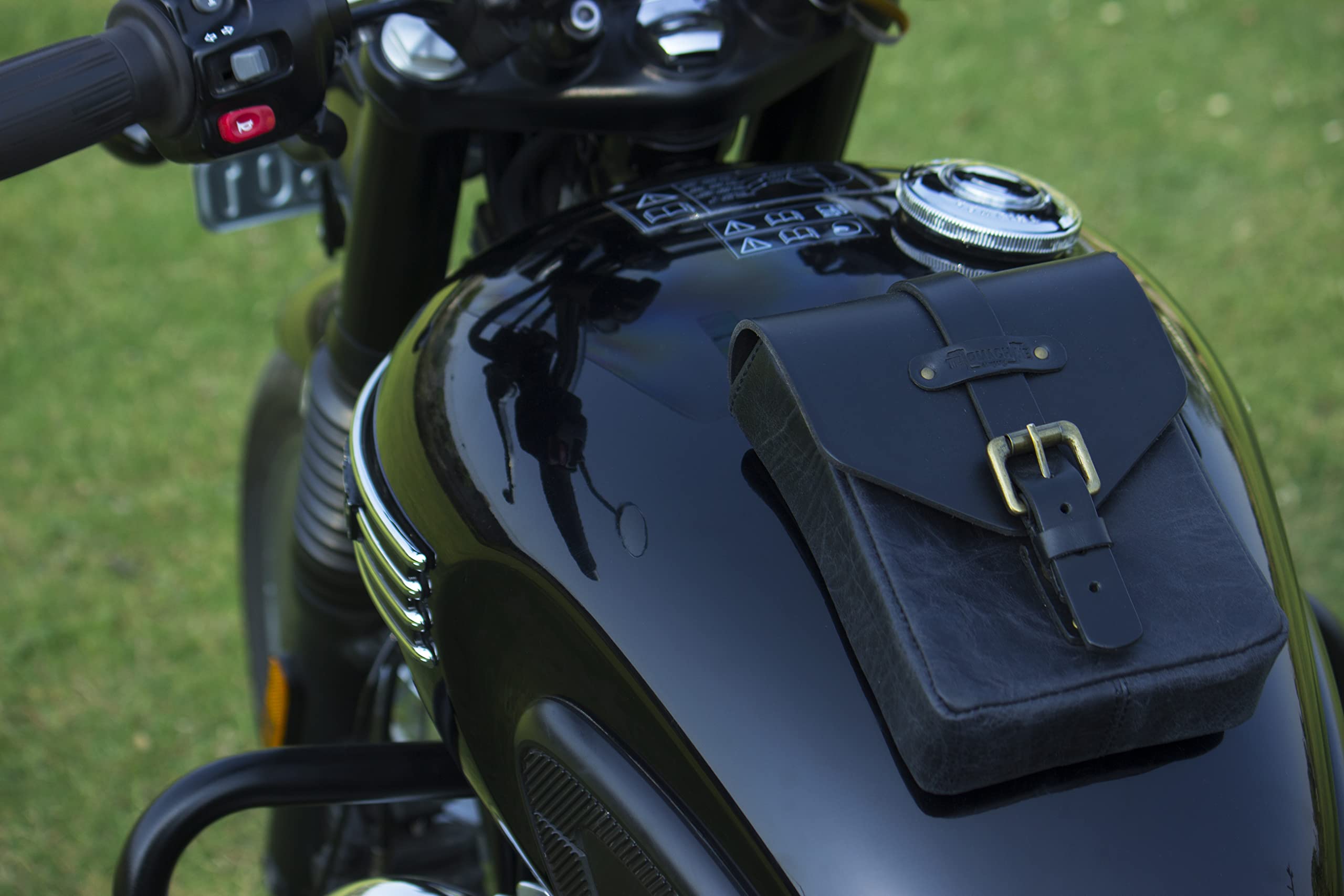 Genuine Leather Motorcycle Magnetic Tank Pouch by Trip Machine Co. - Waterproof Storage Bag for Phone, Wallet & Riding Essentials (Black) - Perfect for Harley, Cruiser & Touring Bikes