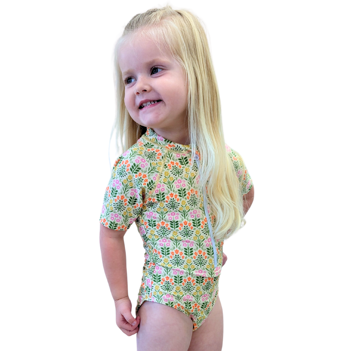 Girls' Short Sleeve Rash Guard One Piece Swimsuit - UV Protection Swimwear for Beach, Pool & Water Sports