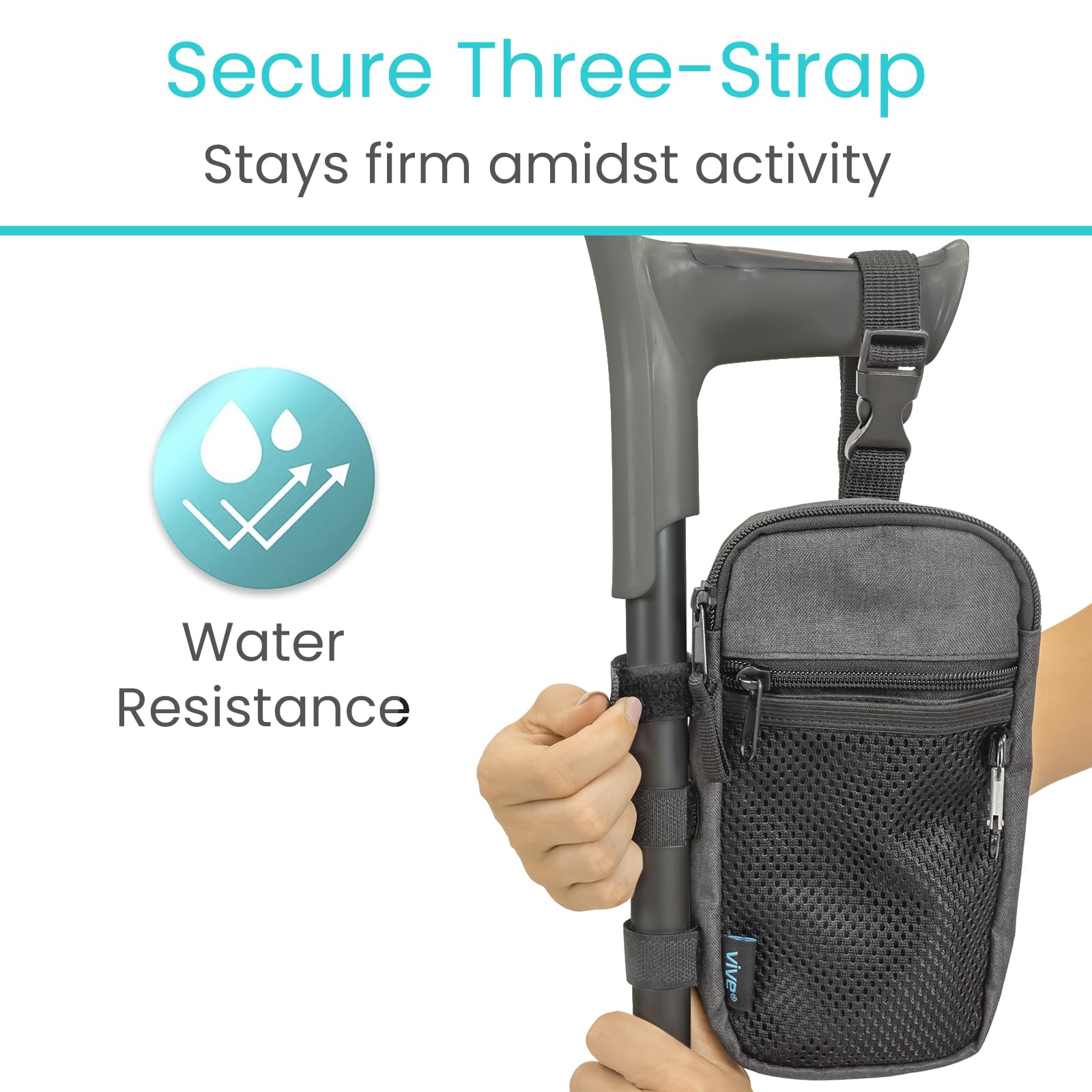 **Vive Forearm Crutch Bag - Lightweight & Waterproof Storage Pouch for Crutches with Mesh Pocket - Universal Crutch Accessories Organizer for Daily Essentials - Perfect for Travel, Hiking & Mobility Support**