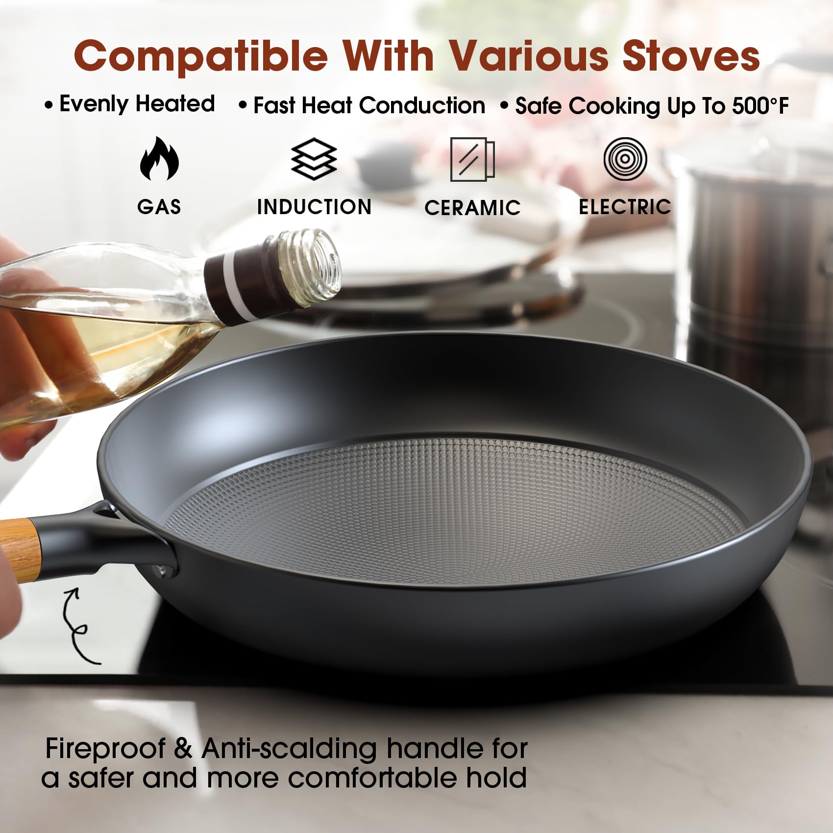 **Imarku Non Stick Frying Pan Set - 8, 10 & 12 Inch Professional Cast Iron Skillet, Dishwasher Safe, Detachable Handle, Perfect for Christmas Gifts - Ideal for Sautéing, Frying & Cooking Family Meals**