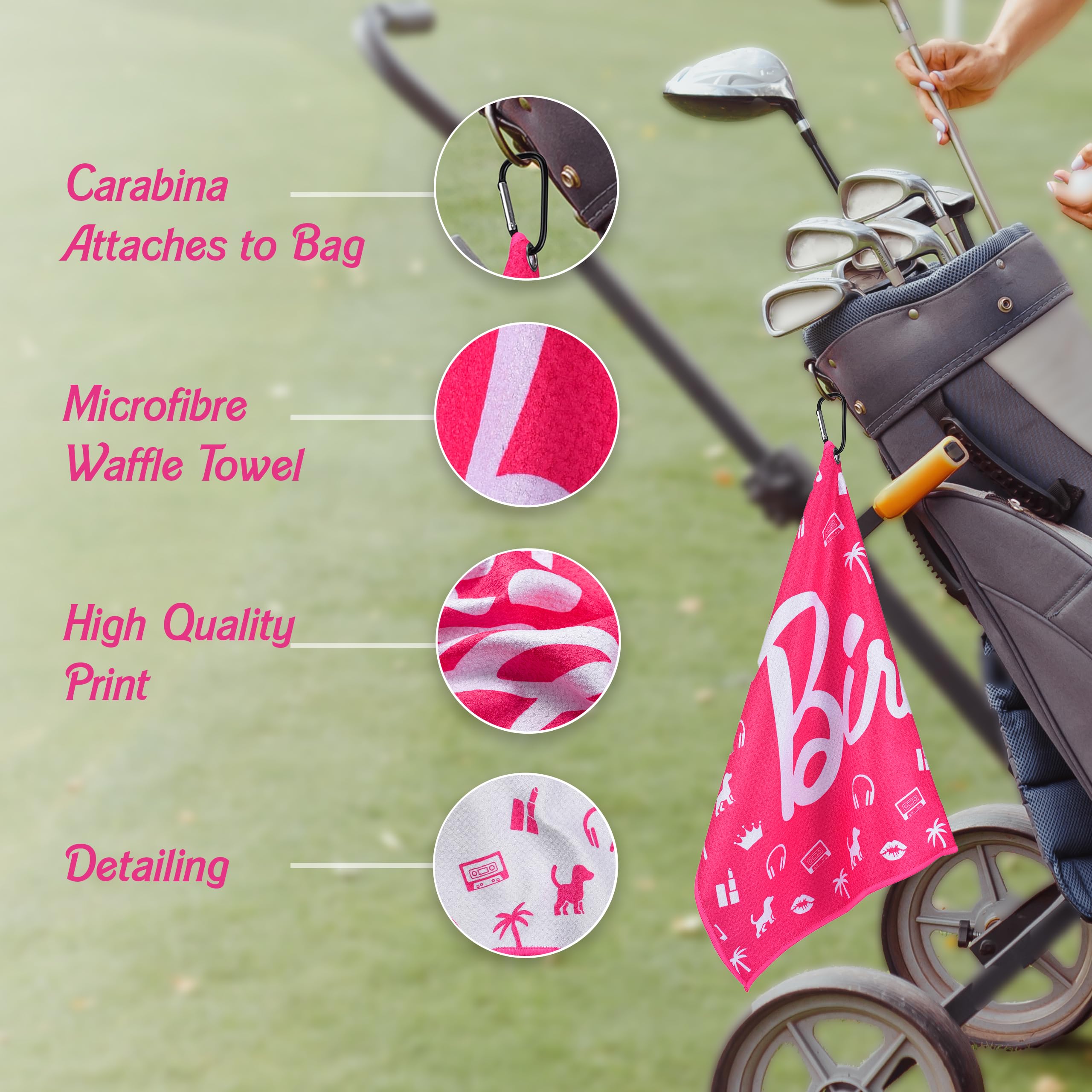 Shanker Golf - Funny Birdie Pink Microfiber Waffle Golf Towel for Women with Joke Logo - Perfect Ladies Golf Gift & Accessories - Great for On-Course Use, Practice Sessions & Tournament Play