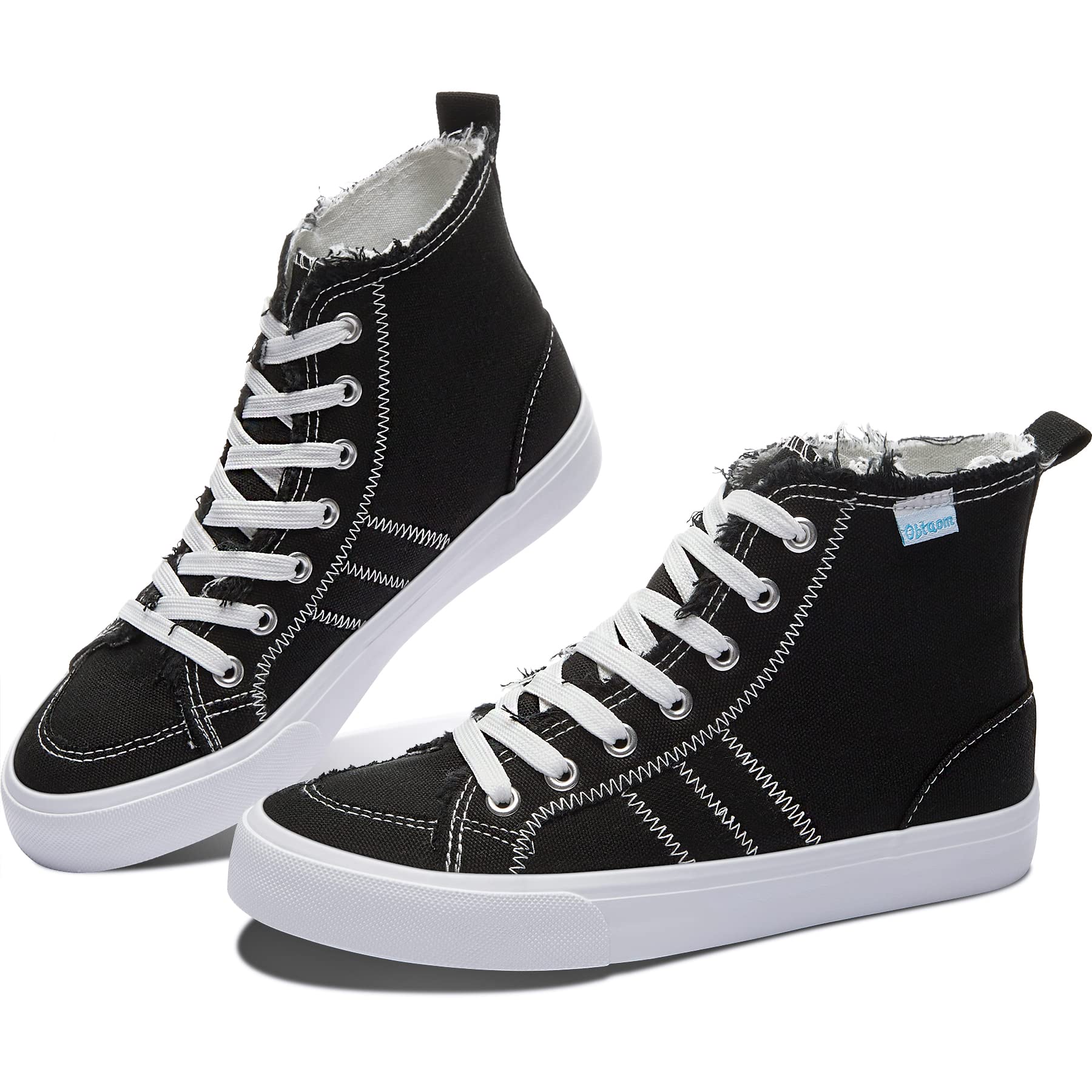 Obtaom Women's High Top Linen Sneakers - Breathable Casual Lace Up Canvas Shoes for Walking, Running & Everyday Wear | Fashion Mid Top Play Sneakers for Women