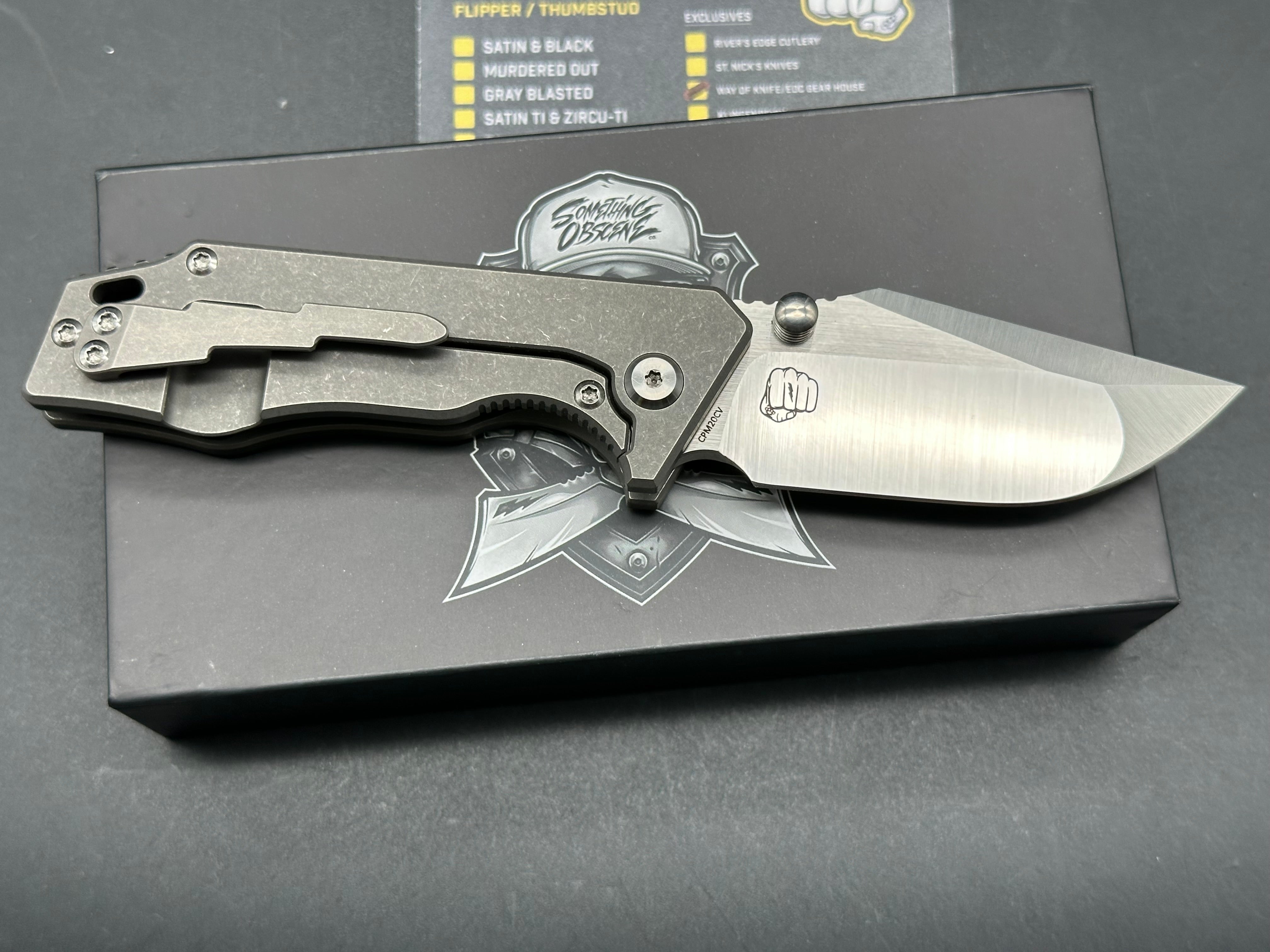Something Obscene Mini J Cape Thumbstud Knife - Black Satin Blade | EDC Pocket Knife for Outdoor, Camping & Everyday Carry