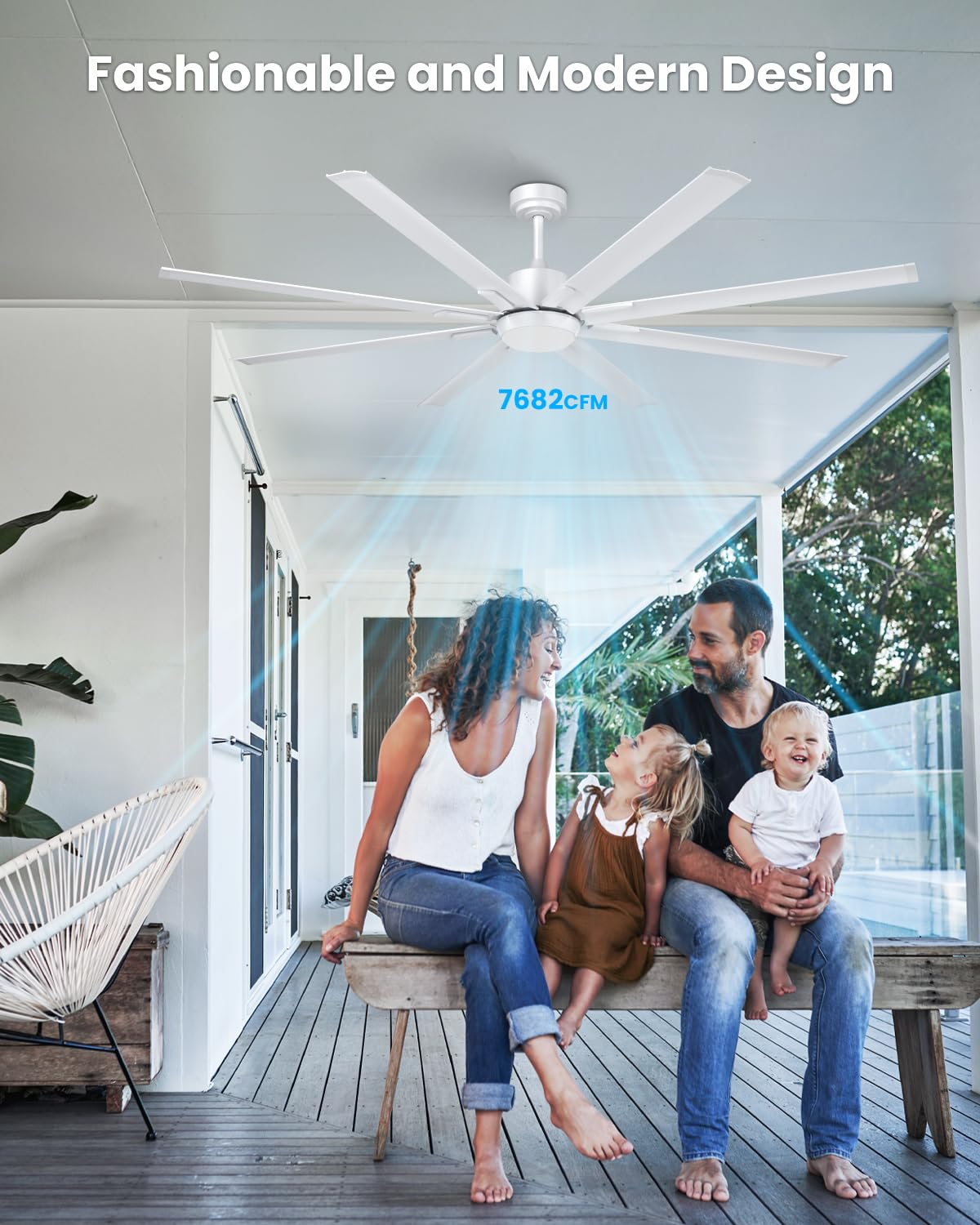72 Inch Large Industrial Ceiling Fan with Light & Remote - 8 Aluminum Blades, Energy Efficient DC Motor, Reversible Airflow - Perfect for Living Room, Patio, Garage, Warehouse & Commercial Spaces - White - Ideal for Cooling Large Areas, Improving Air Circulation & Enhancing Home/Office Decor