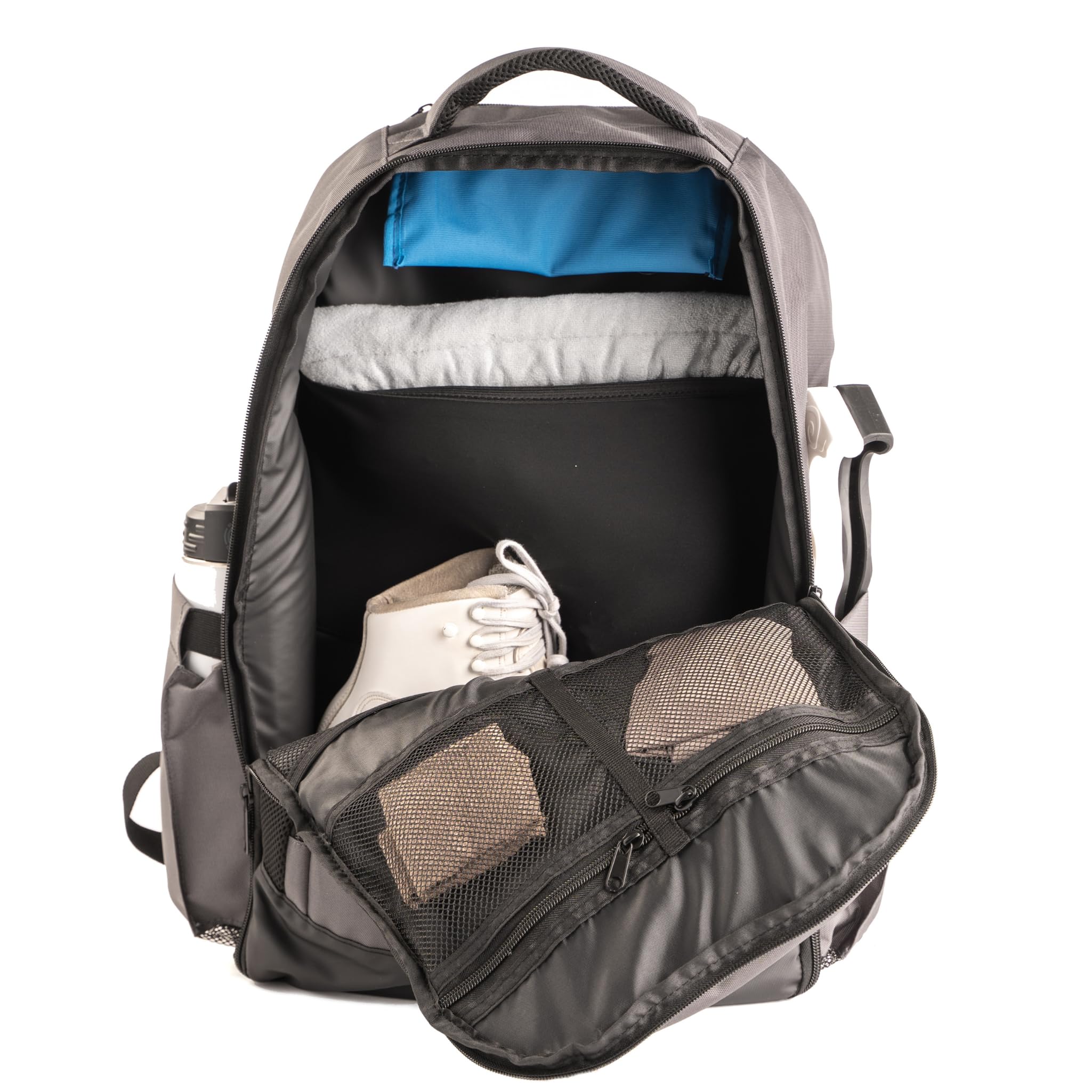Skate Backpack for Skates & Gear - Durable Roller Skate Bag with Padded Laptop Compartment, Holds Skate Guards, Water Bottle, Towels & Accessories - Perfect for Ice Skating, Roller Derby & Skate Park Outings