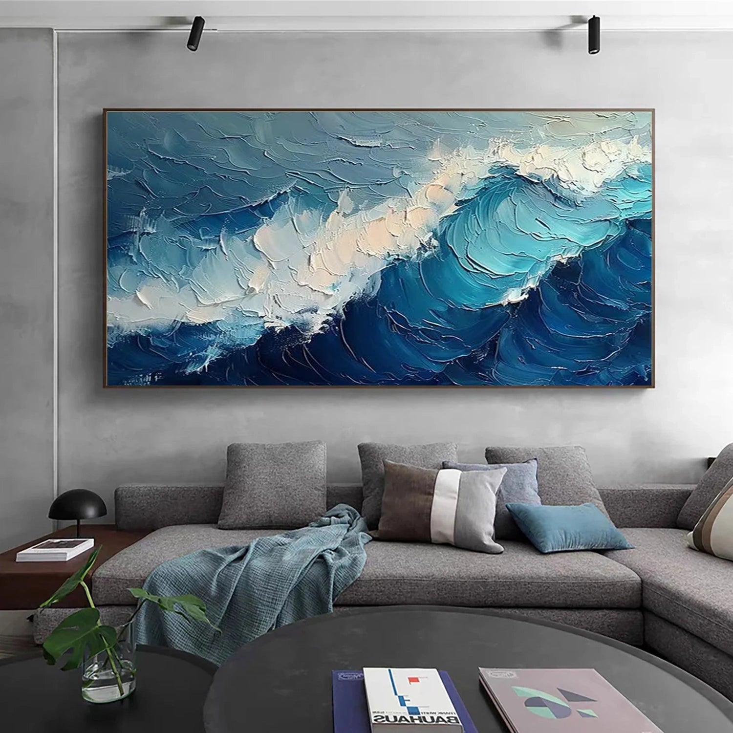 Blue & White Ocean and Sky Abstract Texture Canvas Wall Art - Modern Coastal Decor for Living Room, Bedroom, or Office | Premium Quality Stretched Canvas Print