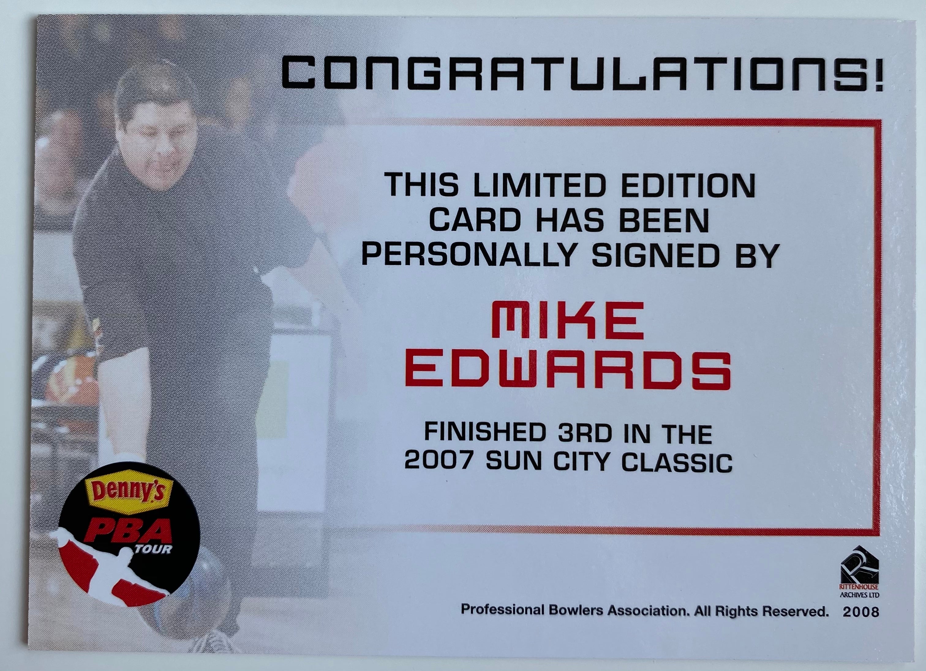 2008 Mike Edwards PBA Autograph Bowling Card - Rare Collectible Sports Memorabilia for Bowling Fans & Card Enthusiasts - Perfect for Display, Trading, or Gifting