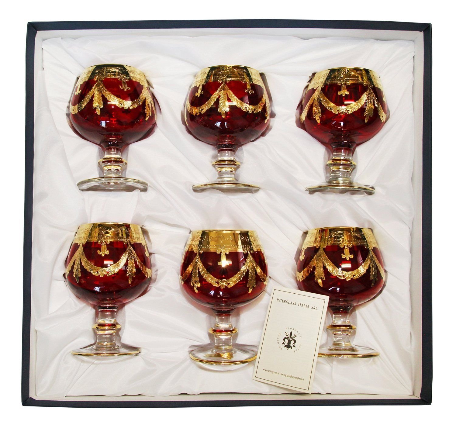 Premium Set of 6 Crystal Cognac Glasses - 24K Gold-Plated Luxury Snifters for Whiskey, Brandy & Fine Liquor - Elegant Red Wine Tasting & Home Bar Decor