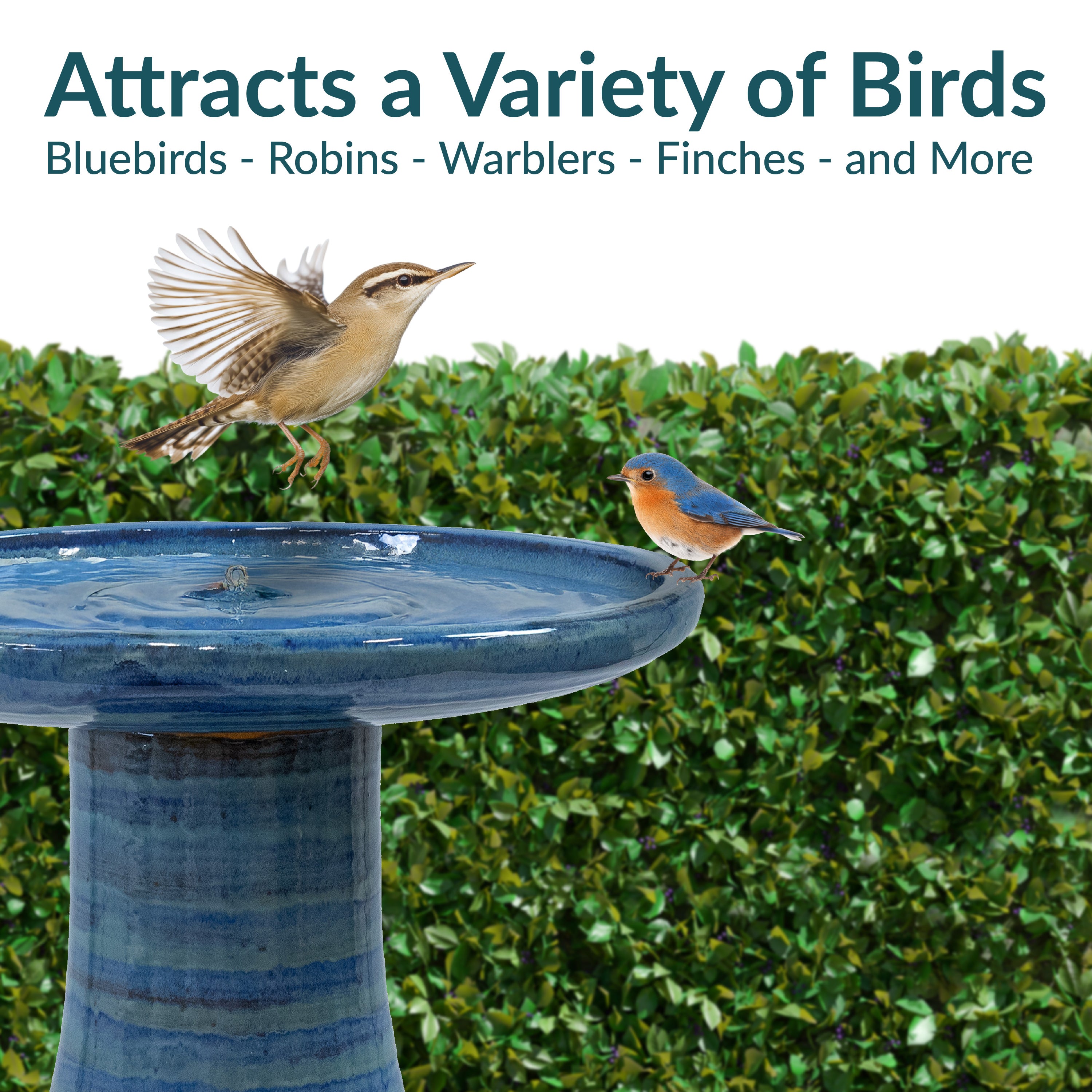 Sunnydaze 18 Inch Glazed Ceramic Outdoor Bird Bath - Garden Decor for Attracting Birds & Enhancing Outdoor Spaces