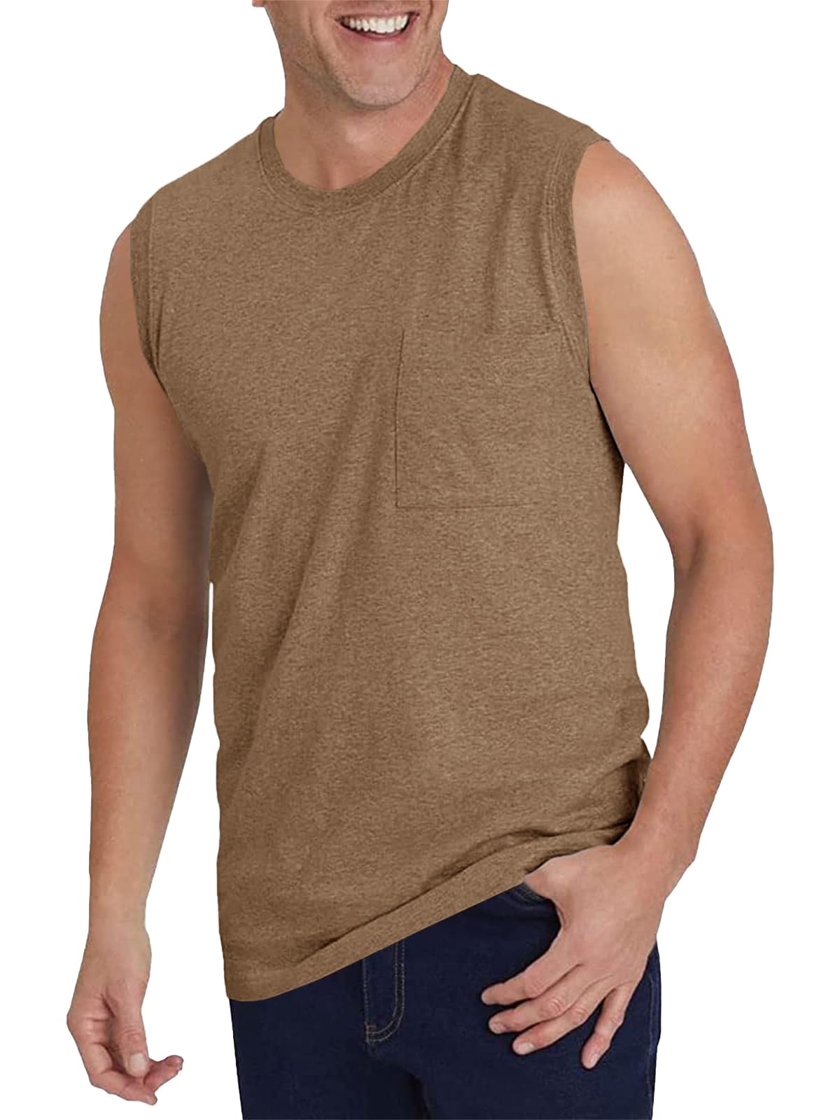 Wihion Men's Sleeveless Gym Tank Top with Pocket - Breathable Workout Shirt for Bodybuilding & Muscle Training - Perfect for Gym, Running, and Athletic Activities