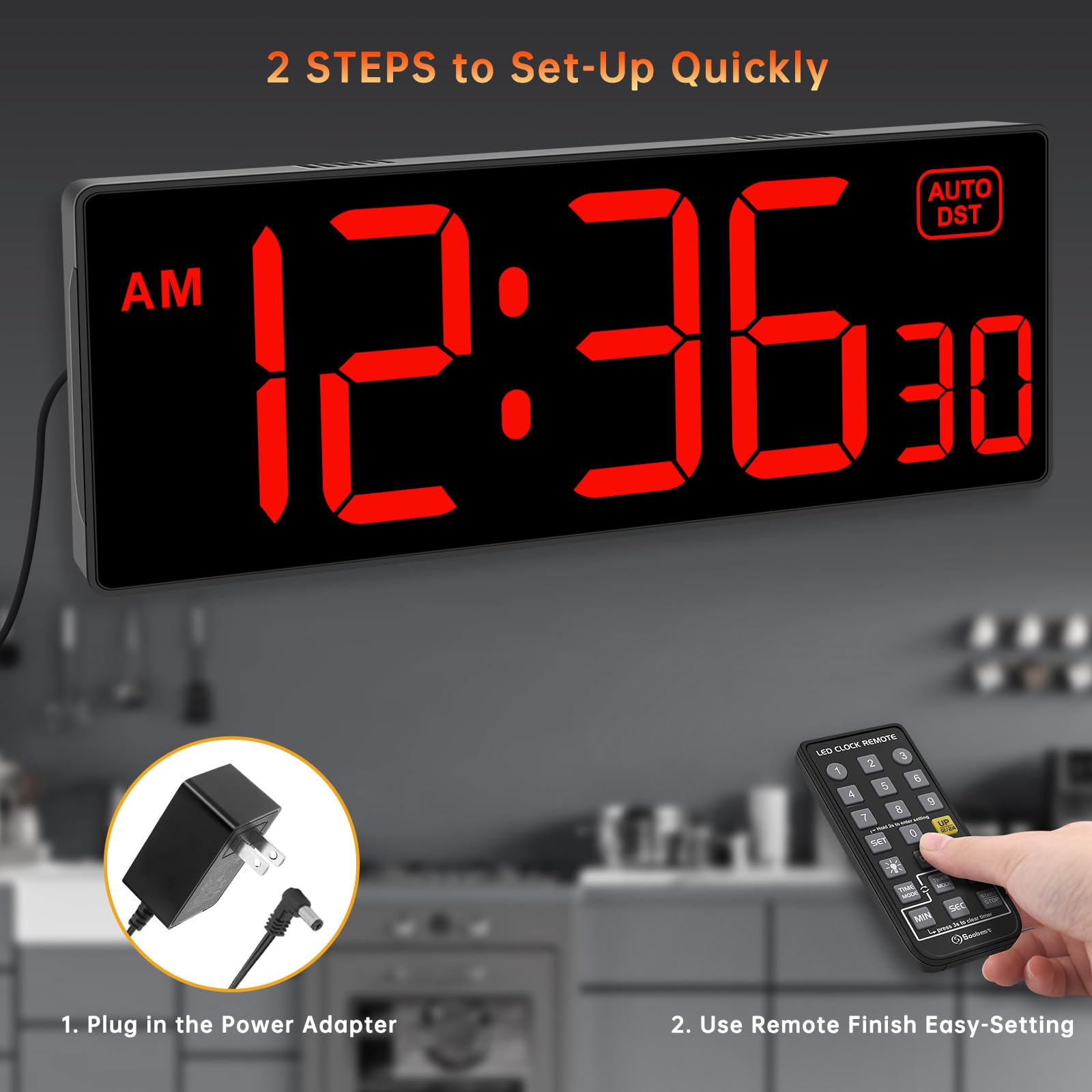 Large LED Digital Wall Clock with Seconds & Remote Countdown Timer - 5 Dimmer Modes for Gym, Office, Classroom | Soobest Bright Display for Fitness, Work & Study