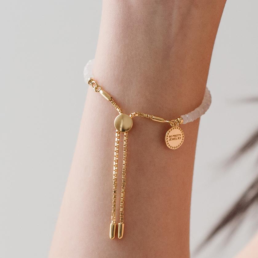 ICONIC ADJUSTABLE BRACELET - Rainbow Moonstone & Gold Plated Jewelry for Women - Perfect for Everyday Wear, Gifts & Special Occasions
