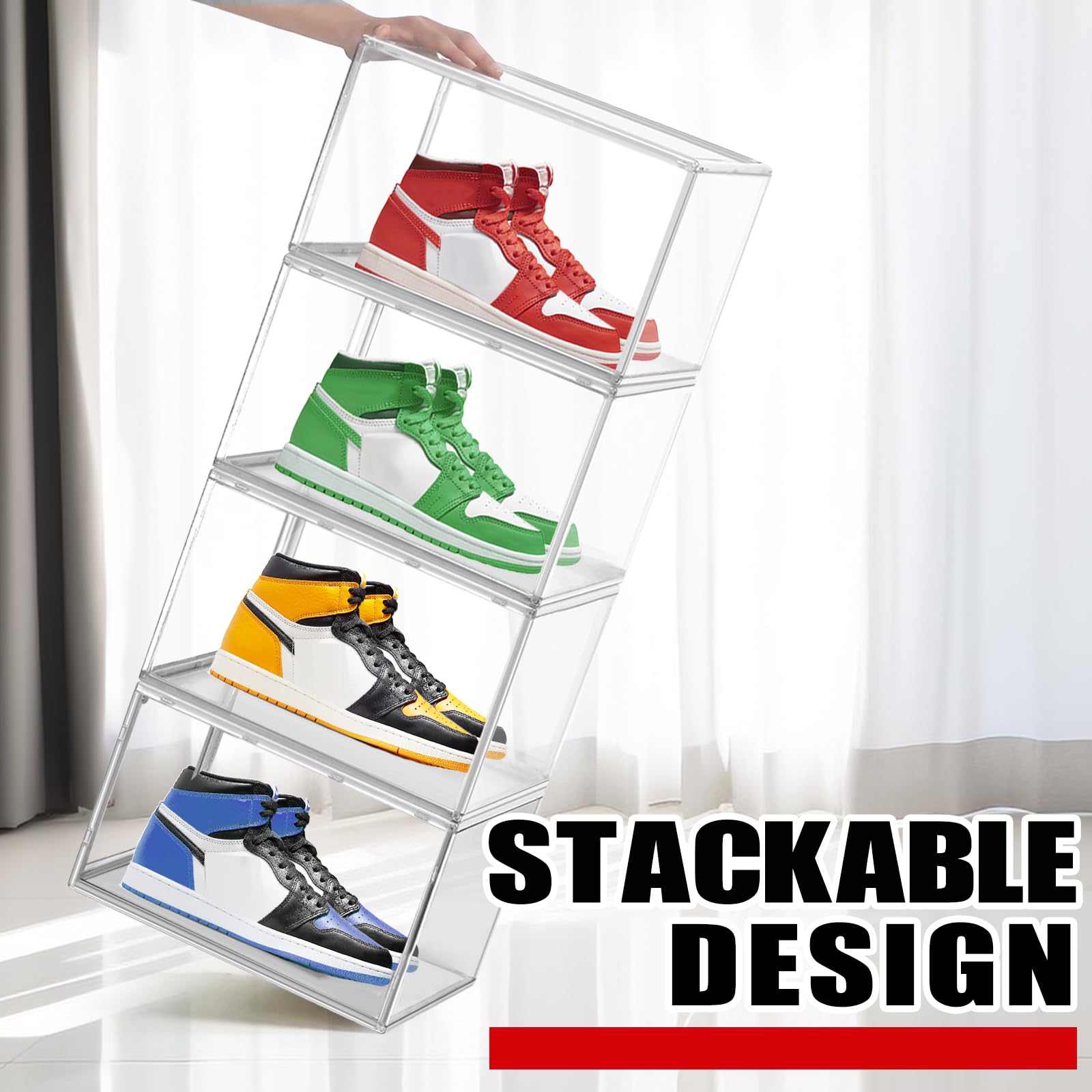 10-Pack Clear Acrylic Shoe Boxes - Stackable 14.1 x 10.6 x 9 Inch Plastic Display Cases for Sneakers, Boots & Shoe Collection - Perfect for Sneakerhead Storage, Closet Organization & Retail Display