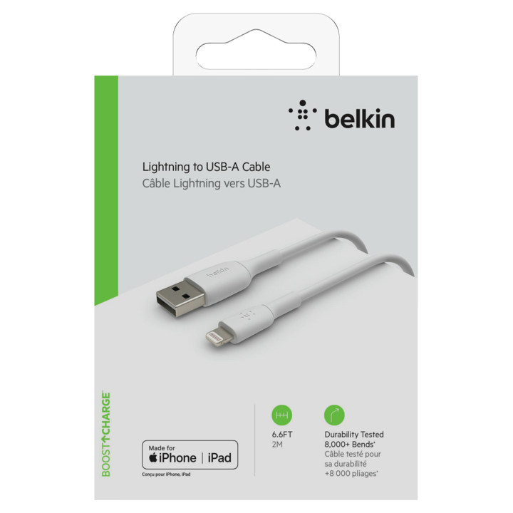 Belkin 2M USB A to Lightning Cable - Fast Charging & Data Sync for iPhone, iPad - Perfect for Home, Office & Travel