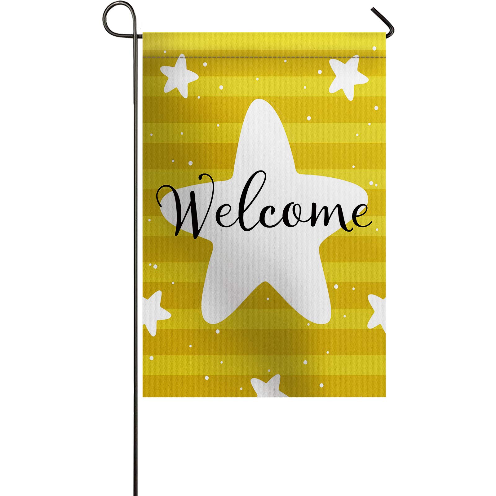zzsunfeel 12x18 Inch Double Sided Welcome Stars Summer Garden Flag - Yellow Horizontal Stripes Decorative Yard Banner for Outdoor Patio, Home & Party Decor | Perfect for Seasonal Celebrations, Front Yard Greetings & Outdoor Festive Decorations