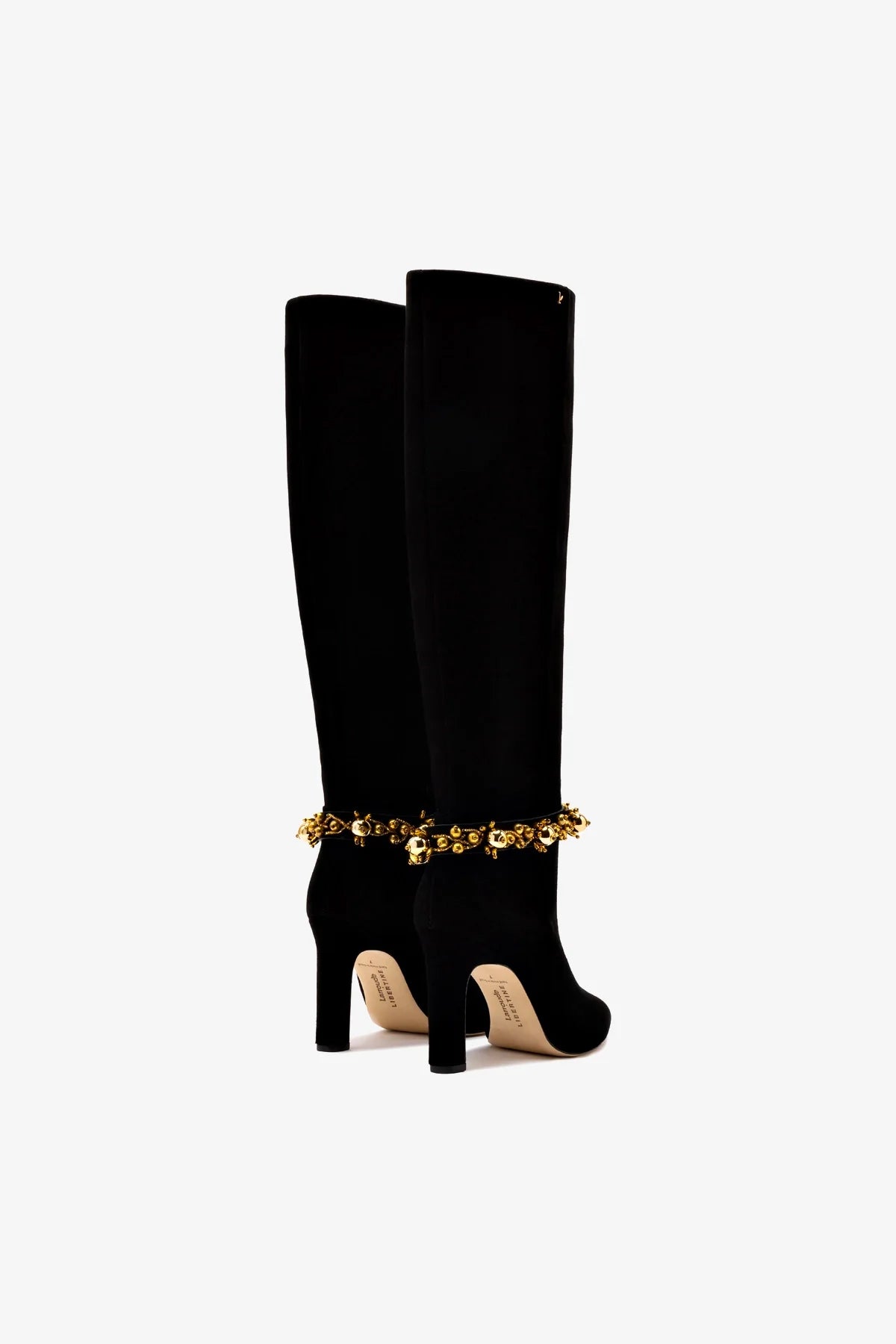 Larroudé x Libertine Black Suede Leather Boots with Golden Balls - Stylish Women's Ankle Boots for Fall Fashion & Night Out