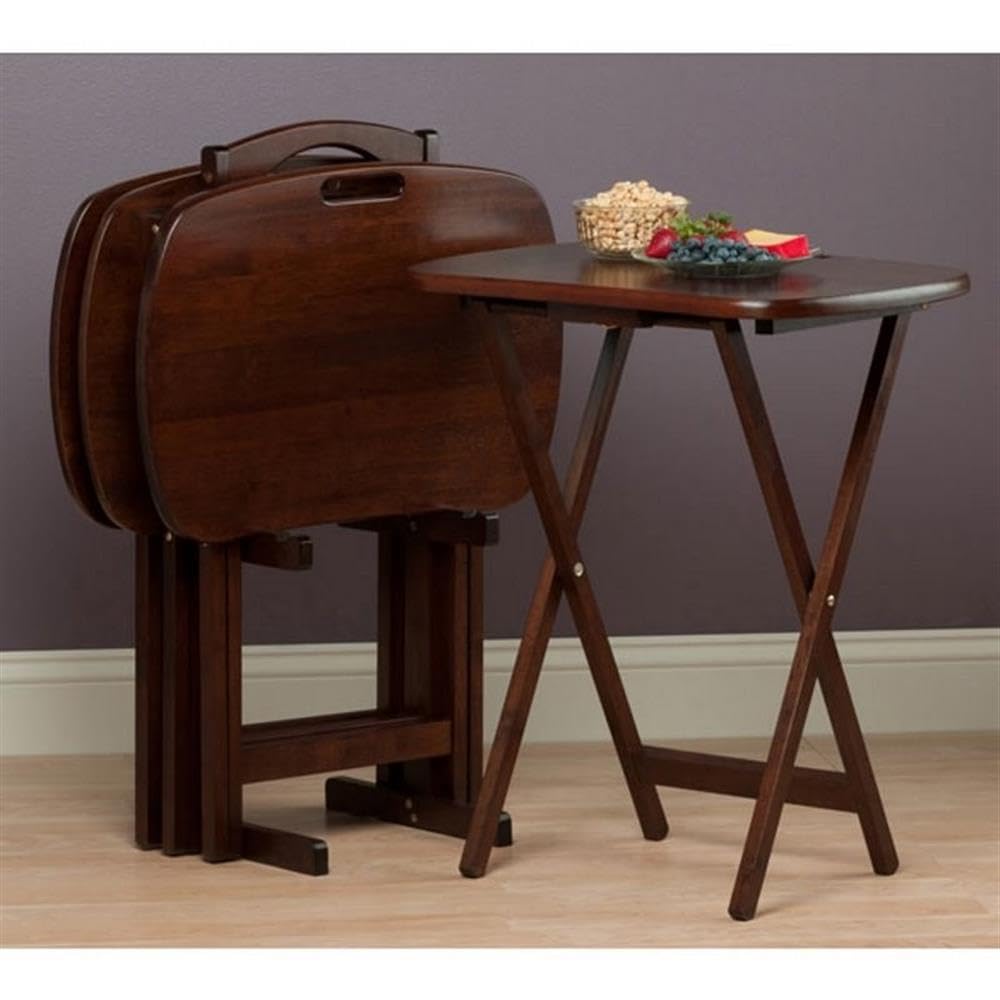 Pemberly Row 5-Piece Solid Wood Snack Table Set in Walnut - Transitional Style Coffee Table for Living Room, Patio & Small Spaces