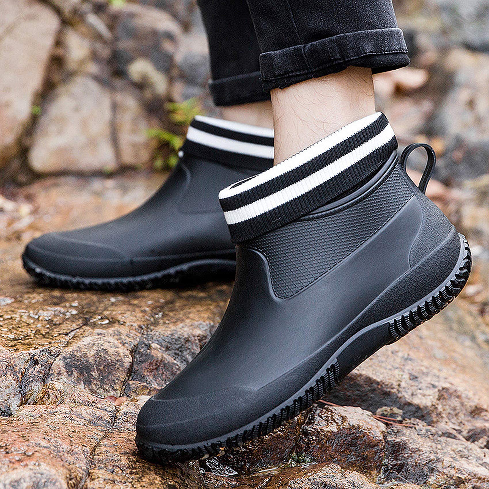 SMajong Waterproof Rain Boots for Women & Men - Anti-Slip Rubber Ankle Garden Boots, Car Wash Shoes for Outdoor Work, Gardening, Fishing & Rainy Day Wear