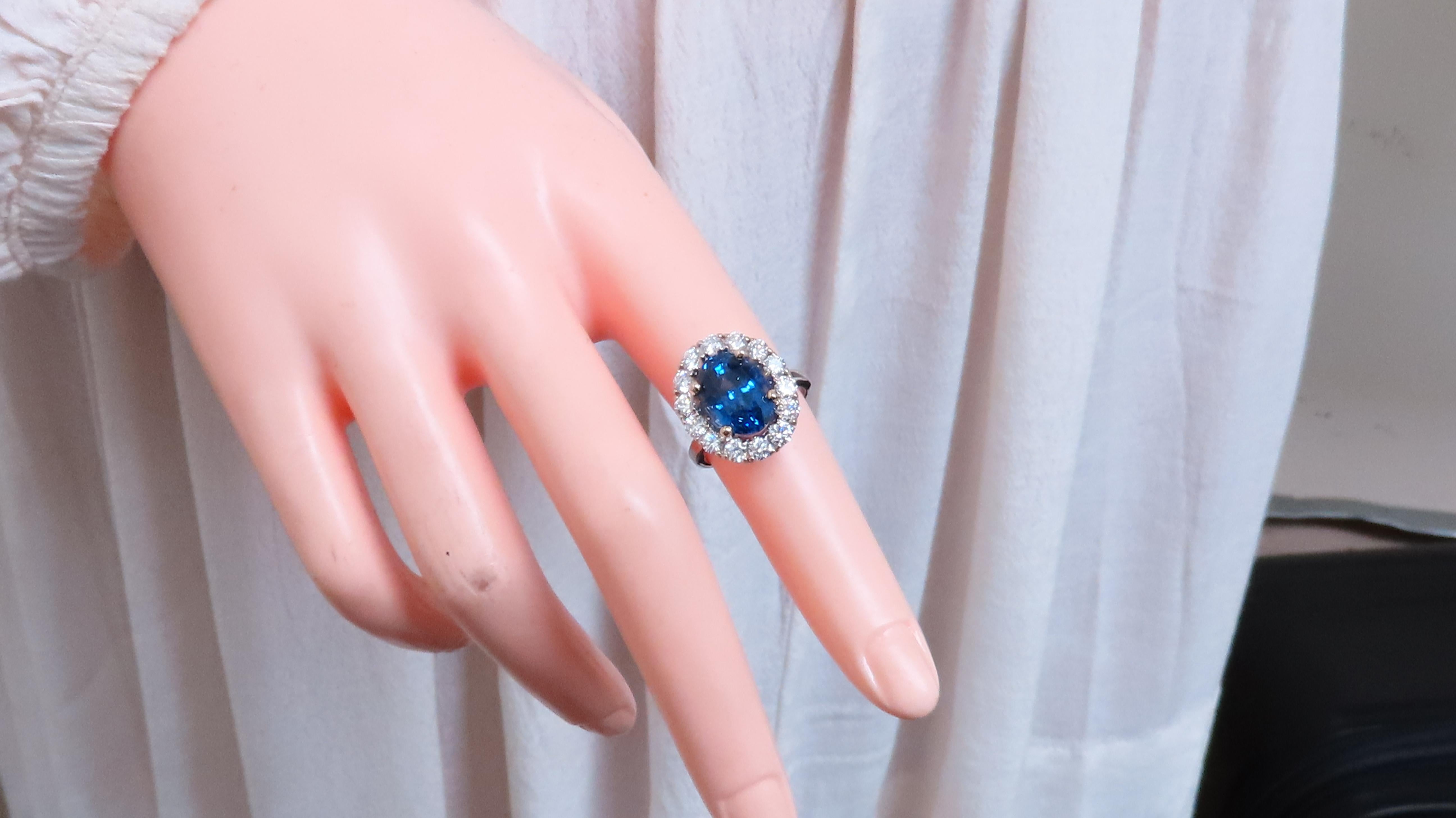 GIA Certified 5.75 Carat Natural No Heat Sapphire Diamond Cluster Ring in 18K Gold - Elegant Engagement, Wedding, Anniversary Jewelry Gift for Women