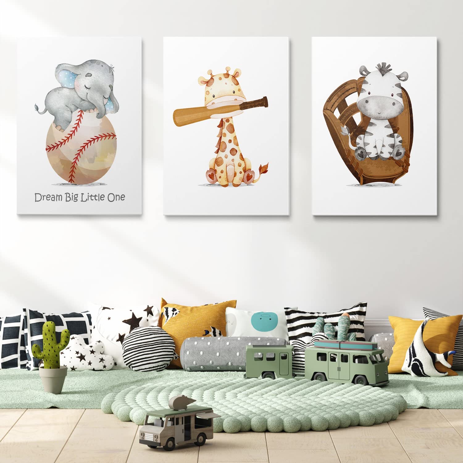 GUBIYU Baseball Nursery Decor Set of 3 - Sports Themed Canvas Wall Art for Baby Boy's Room (16