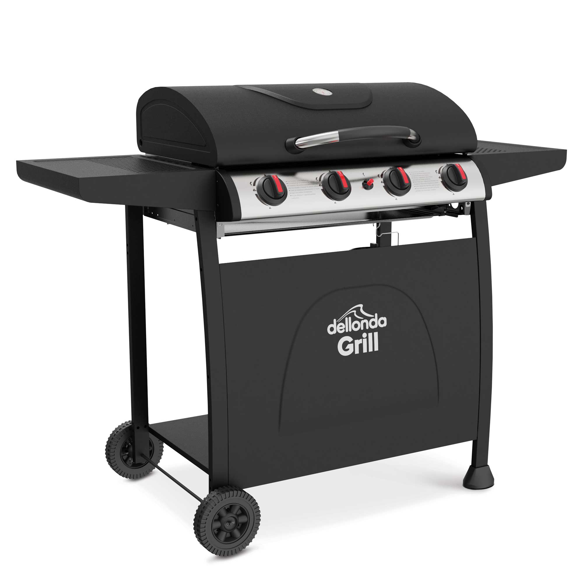 4 Burner Gas BBQ Grill with Piezo Ignition & Built-In Thermometer - Black/Stainless Steel Outdoor Cooking Grill - Perfect for Backyard BBQs, Camping & Tailgating Parties
