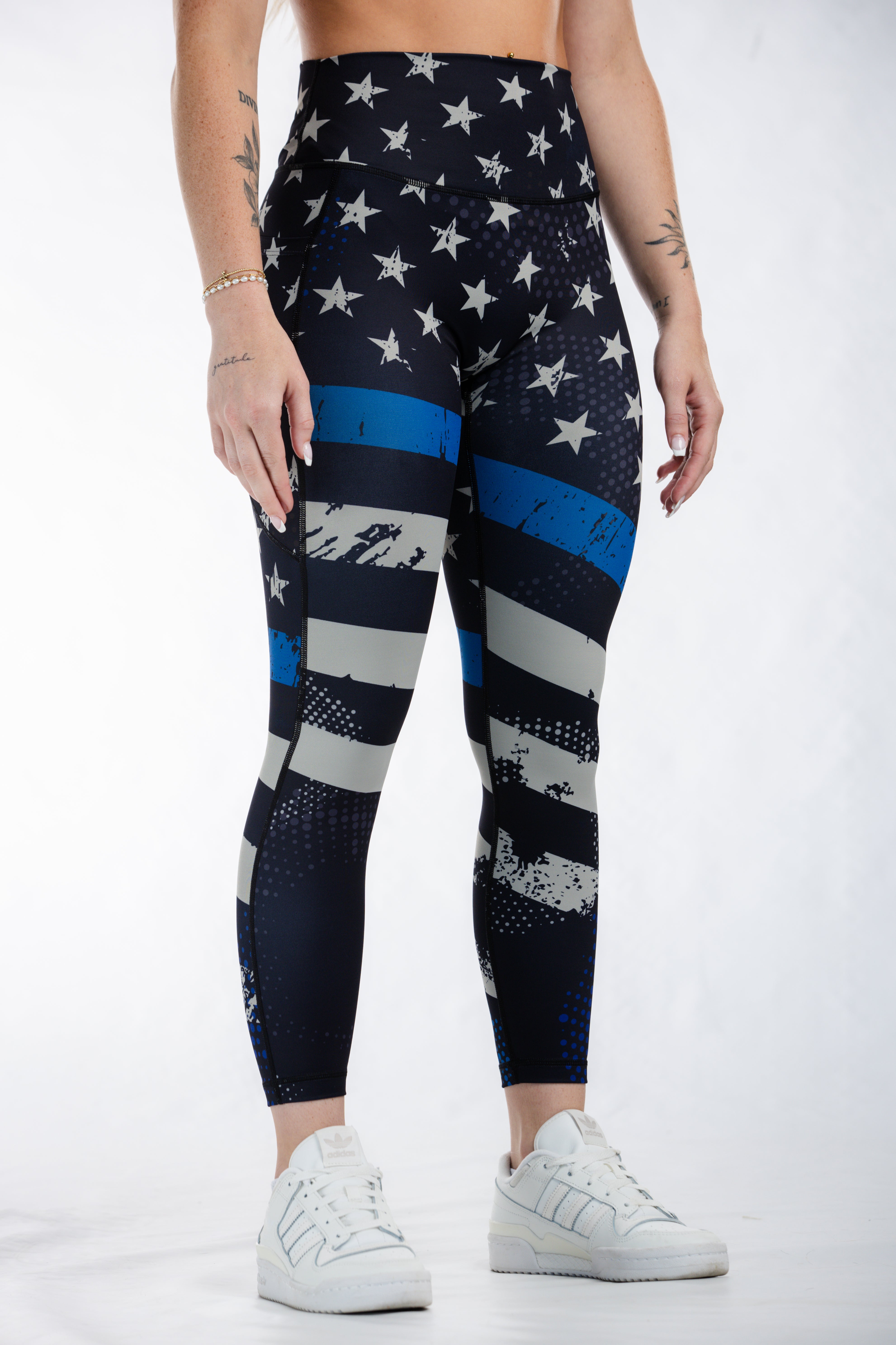 Empowered Leggings for Women - High Waist Yoga Pants with Blue Line Design | Perfect for Workout, Running & Casual Wear