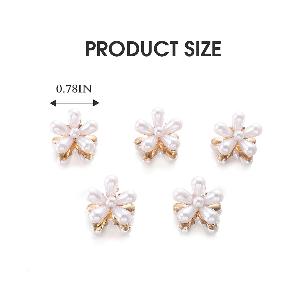 10 Pcs White Pearl Mini Claw Metal Hair Clips - Floral Design Barrettes for Women & Girls - Perfect for Weddings, Parties & Everyday Hairstyles