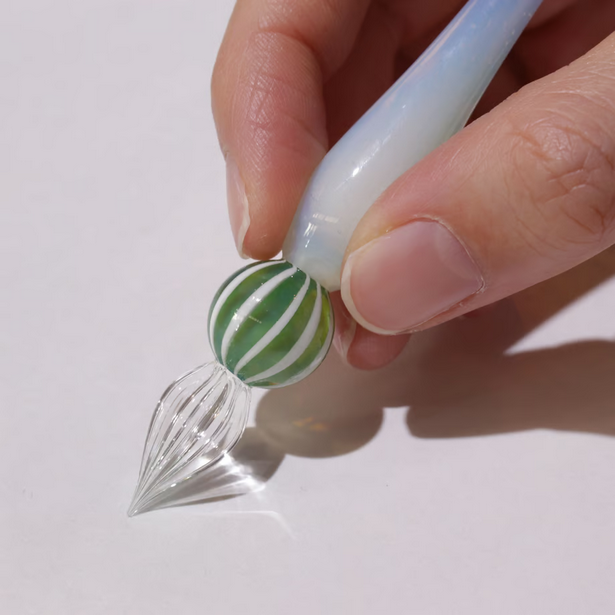 Japanese Glass Dip Pen - Melon Stripe & White Opal - Elegant Calligraphy Writing Tool - Perfect Gift for Writers, Artists & Stationery Lovers - Ideal for Lettering, Journaling & Creative Projects