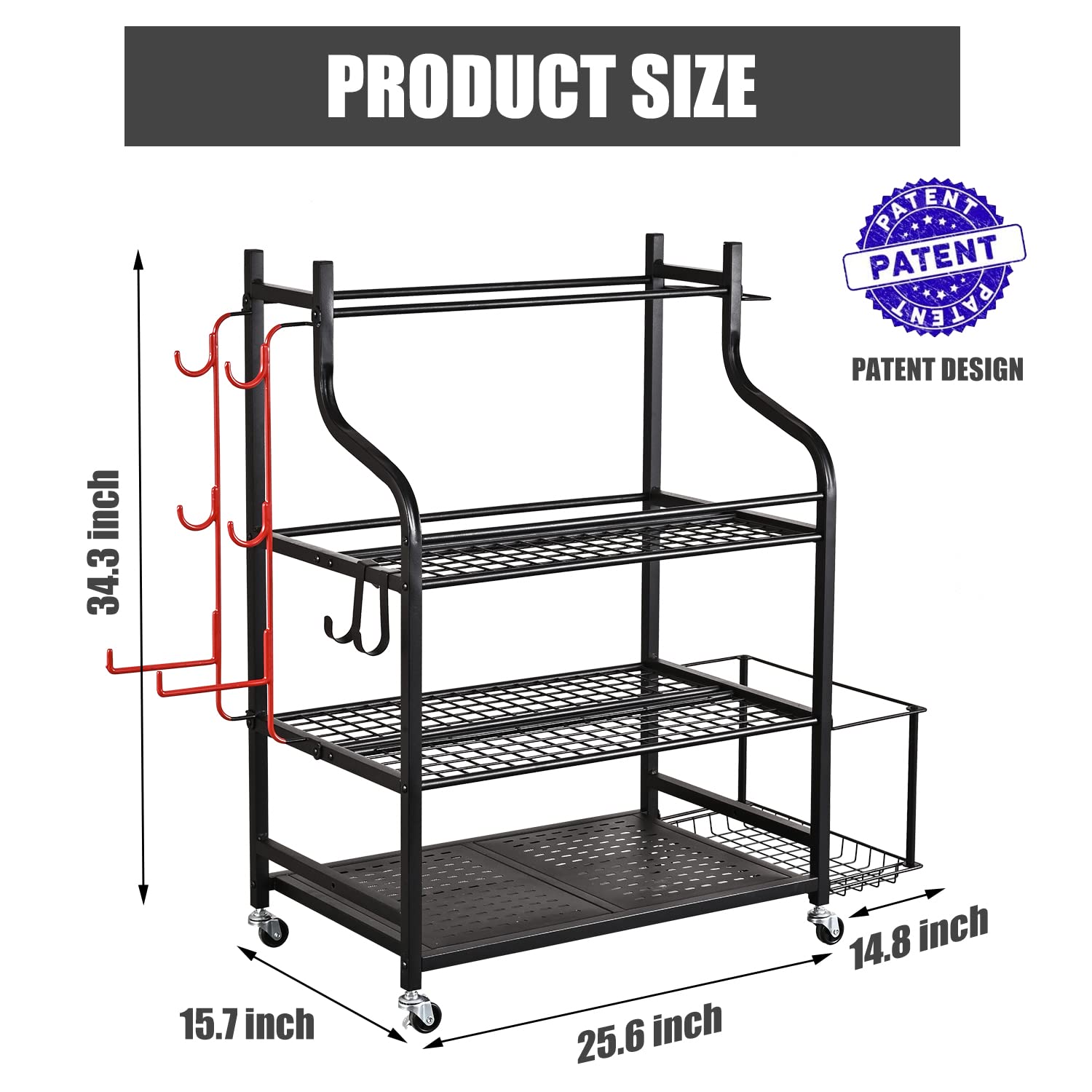 Mythinglogic Yoga Mat Storage Rack - Heavy Duty Home Gym Organizer for Dumbbells, Kettlebells, Foam Rollers, Yoga Straps & Resistance Bands - Space Saving Workout Equipment Storage with Hooks & Wheels - Perfect for Home Gym, Yoga Studio & Fitness Room Organization