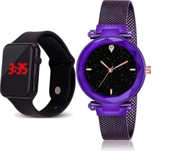 LAKSH Women's Analog & Digital Watch with Stainless Steel & Rubber Straps - Waterproof, Fashionable Timepiece for Casual, Work & Sports (Model SR-694 AT-694)