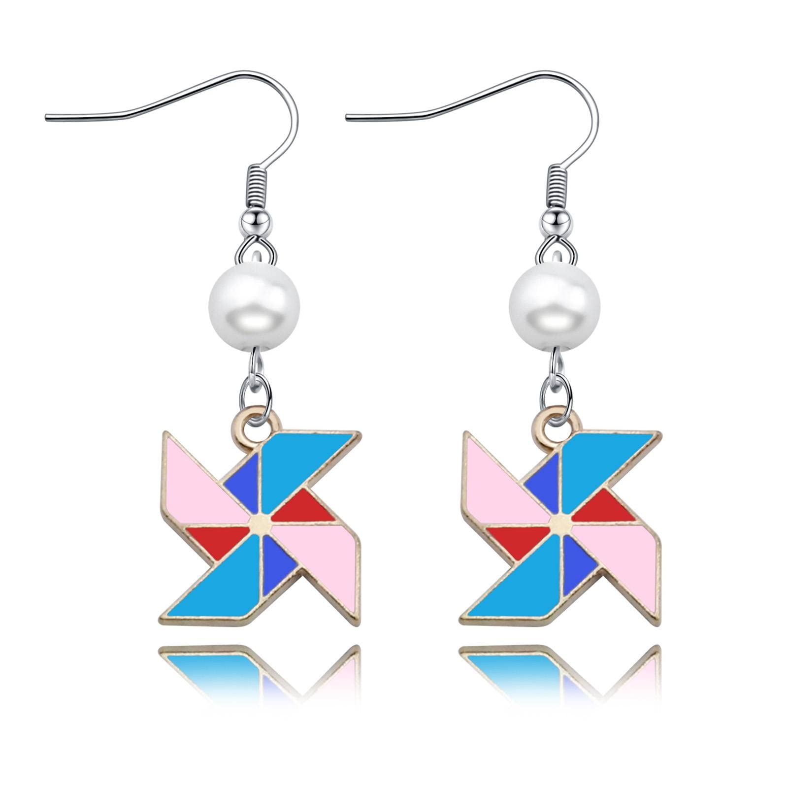Windmill Pearl Drop Dangle Earrings for Women - Colorful Cute Funny Weird Fashion Jewelry Gifts for Birthday, Party & Special Occasions | Perfect for Boho, Retro & Casual Outfits