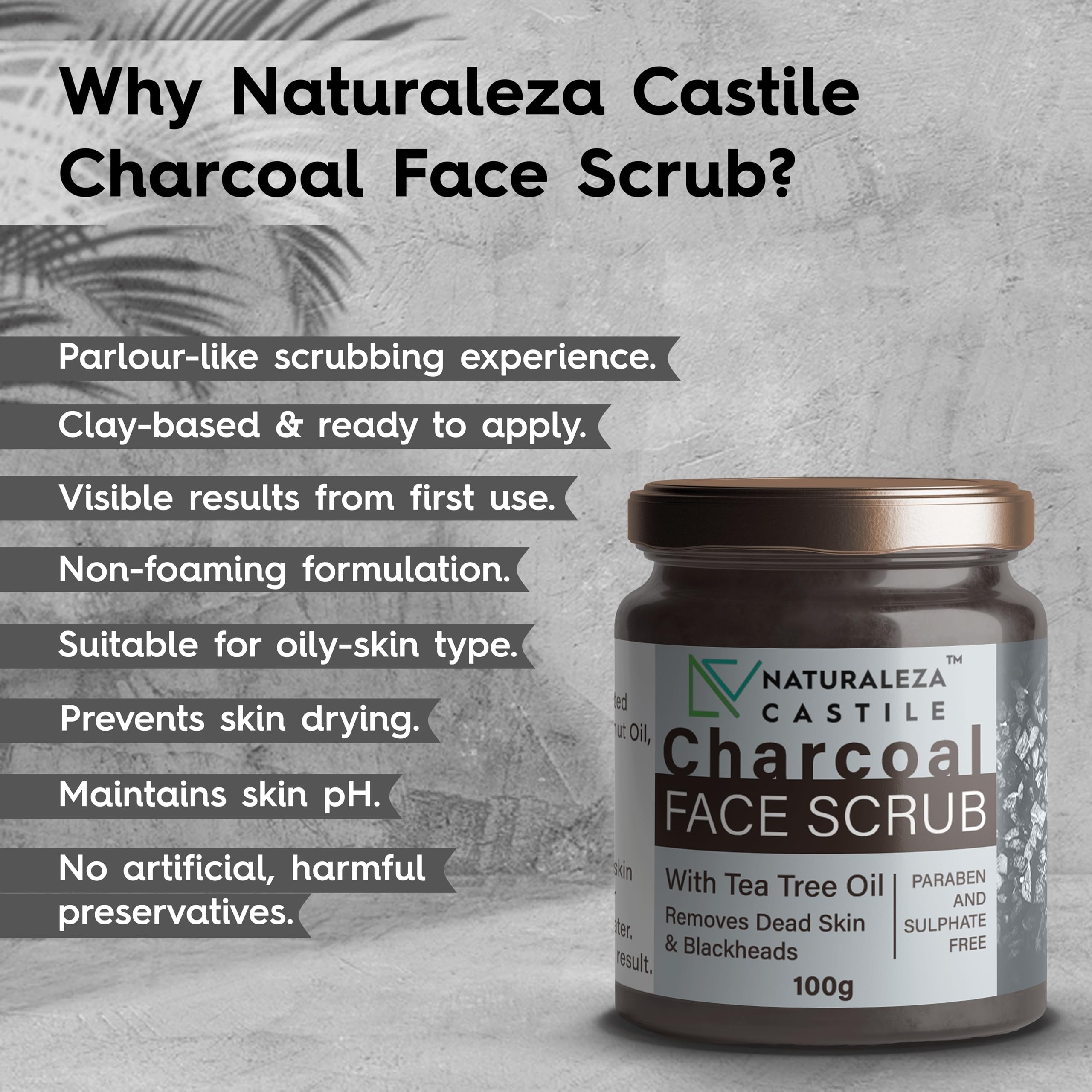 Natural Charcoal & Tea Tree Oil Face Scrub (100g) - Deep Cleansing, Blackhead Removal & Exfoliating Facial Cleanser for Face, Neck & Body | Perfect for Acne-Prone Skin & Daily Skincare Routine
