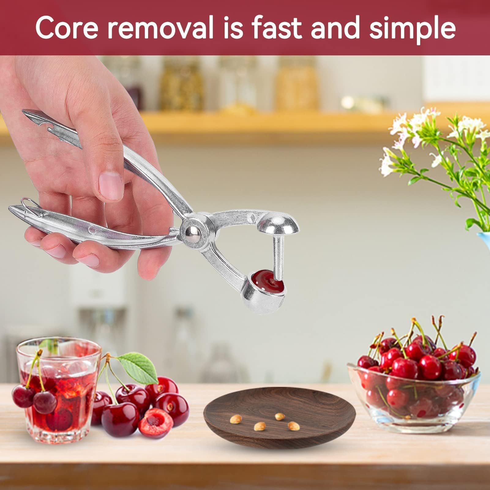 Stainless Steel Cherry Pitter & Olive Stoner - Heavy Duty Fruit Pit Remover Tool with Lock for Easy Pitting - Perfect for Baking, Canning, and Making Jams