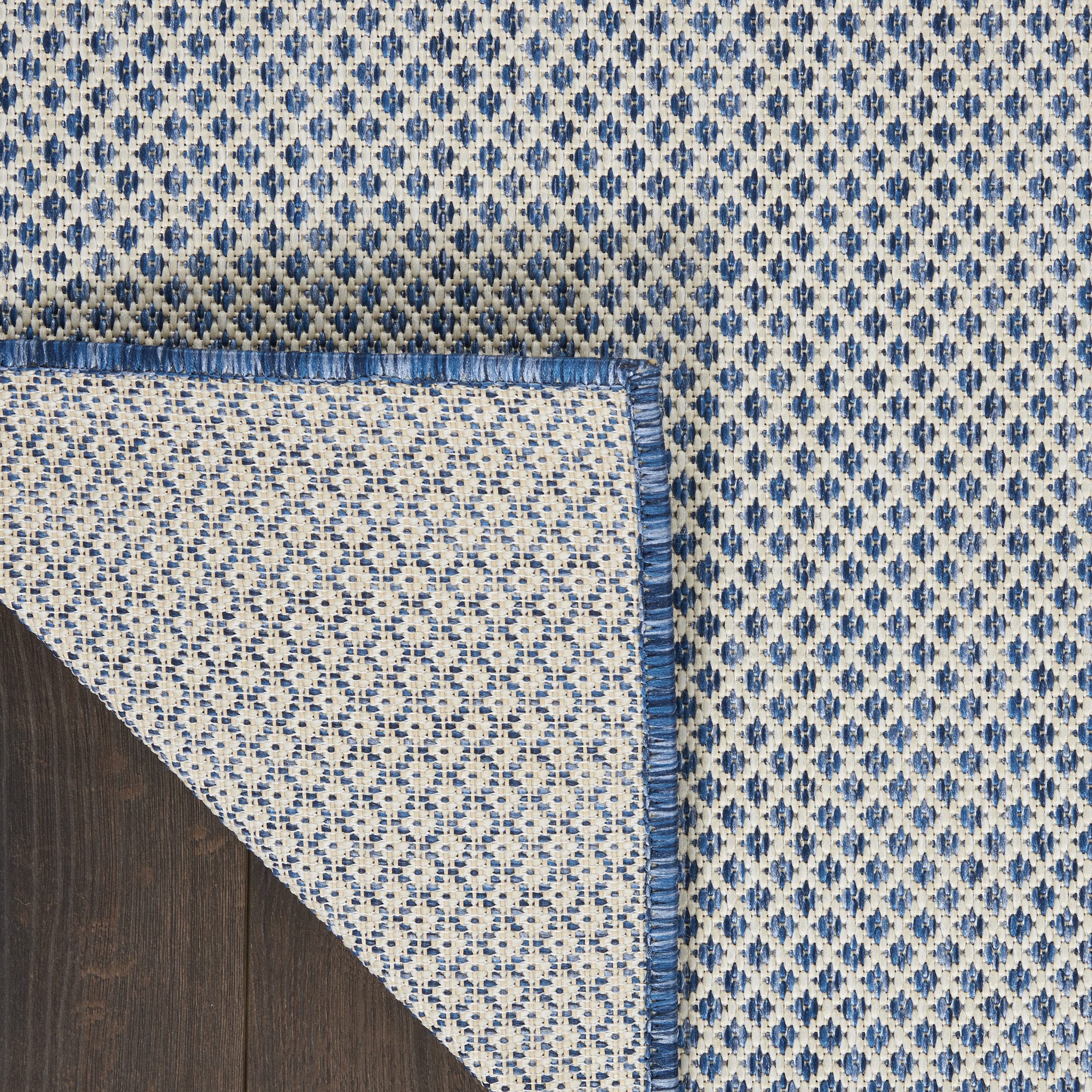 Nourison Courtyard 8' x 10' Indoor/Outdoor Area Rug - Ivory Blue Geometric Design, Easy to Clean, Non-Shedding - Perfect for Bedroom, Living Room, Dining Room, Deck, Patio & Backyard (8x10) | Durable & Stylish Home Decor for All Seasons