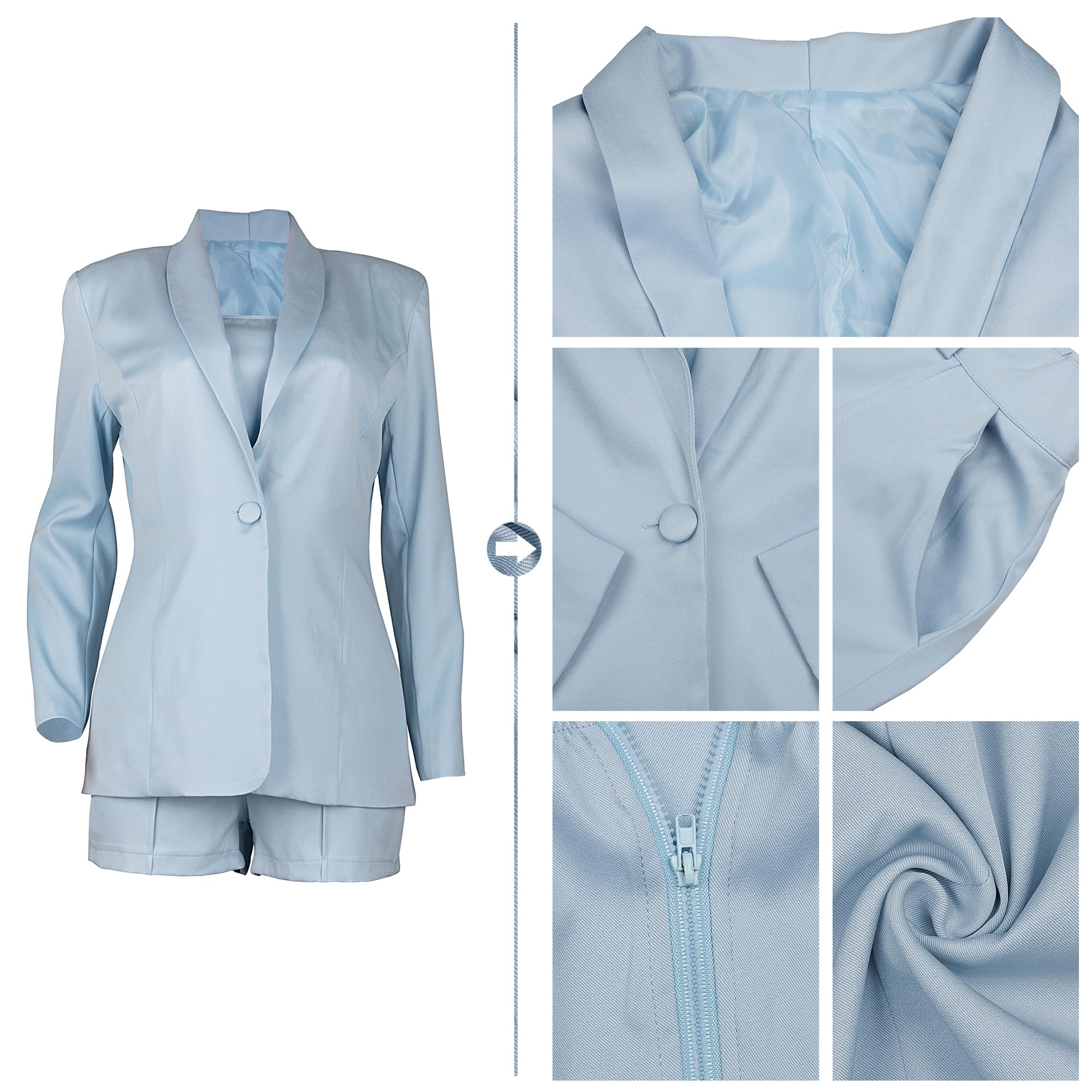 Women's 3-Piece Blazer Set - Long Sleeve Blazer, Cami Top & Shorts with Belt | Professional Business Outfit for Office, Meetings & Formal Events | Tcremisa Suit Set
