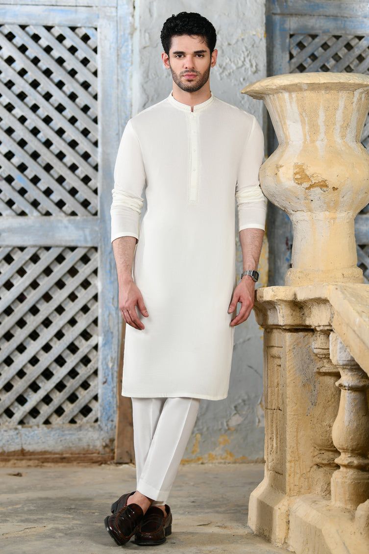 Stylish Blended White Kurta by J. Junaid Jamshed - Perfect for Casual Wear, Festivals & Special Occasions