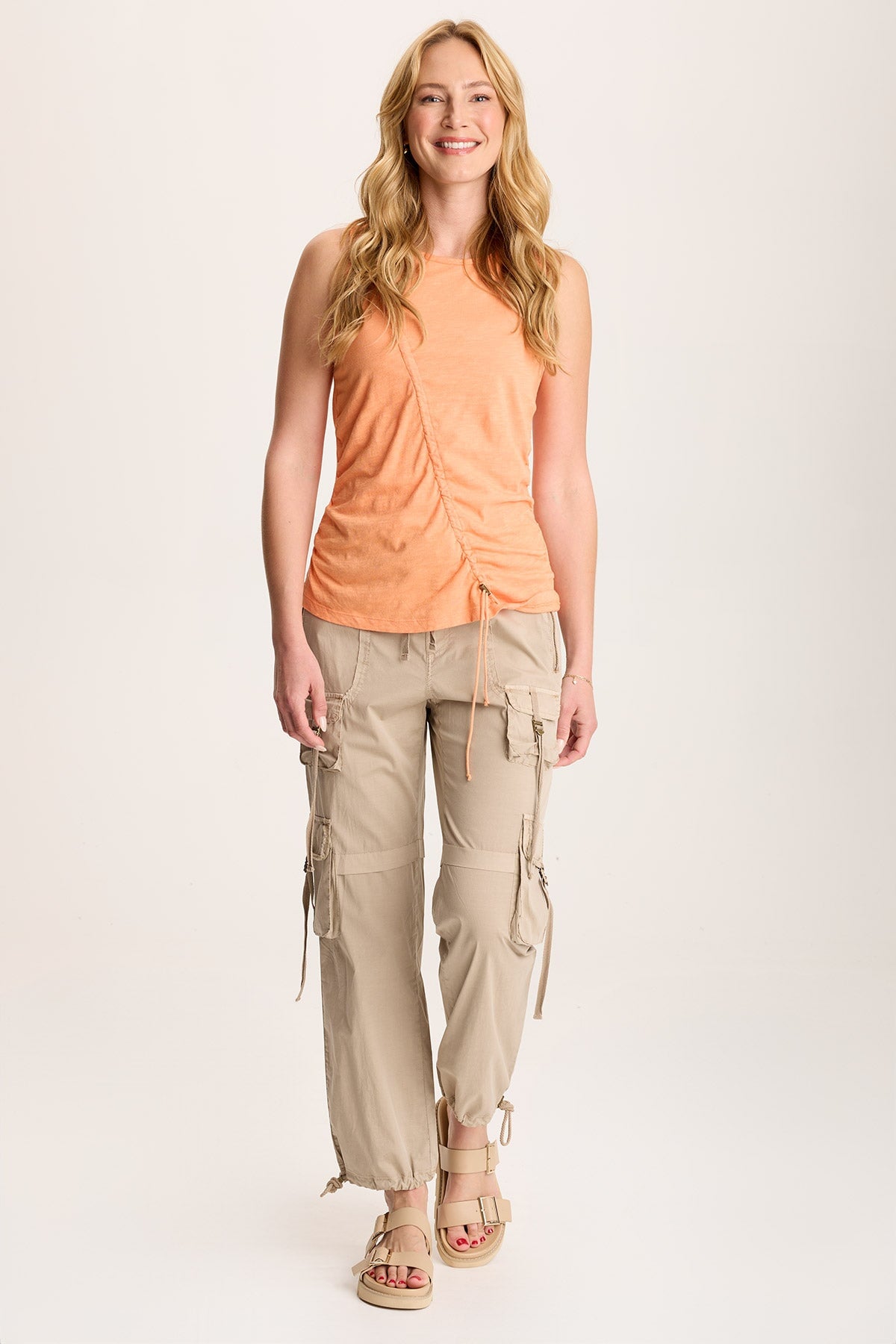 Sherwin Scoop Neck Cinchable Tank Top for Women - Soft Stretchy Summer Casual Shirt - Perfect for Yoga, Beach & Everyday Wear