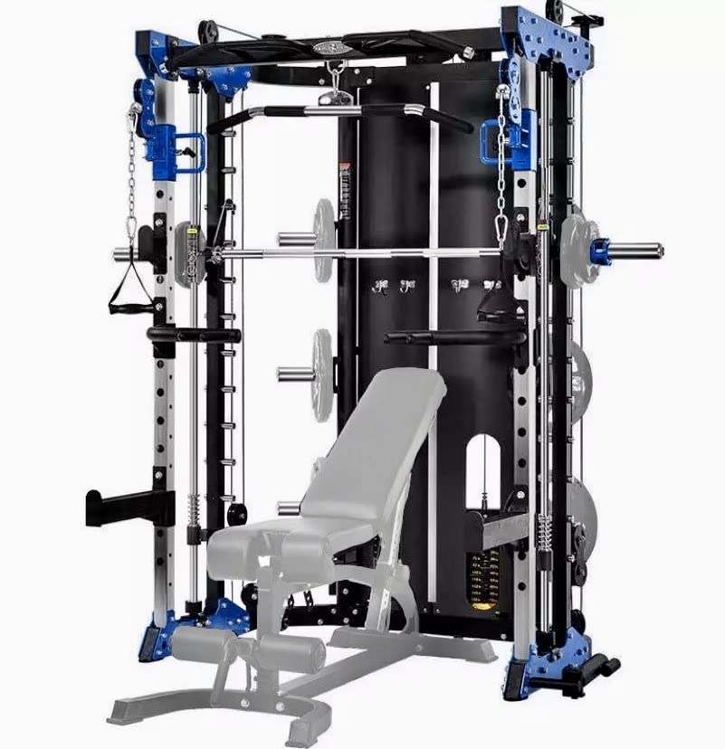 Smith Machine with Built-in 160kg Weight Stack & Cables - Standard Blue | Home Gym Strength Training Equipment for Full Body Workouts