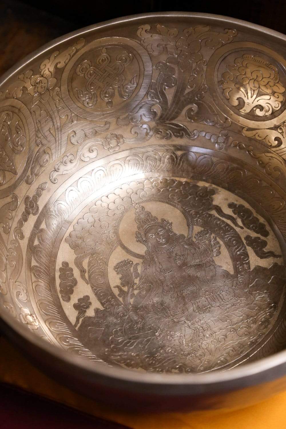 Authentic Green Tara Etched Tibetan Singing Bowl - Handcrafted Meditation & Healing Instrument for Yoga, Sound Therapy & Mindfulness Practice