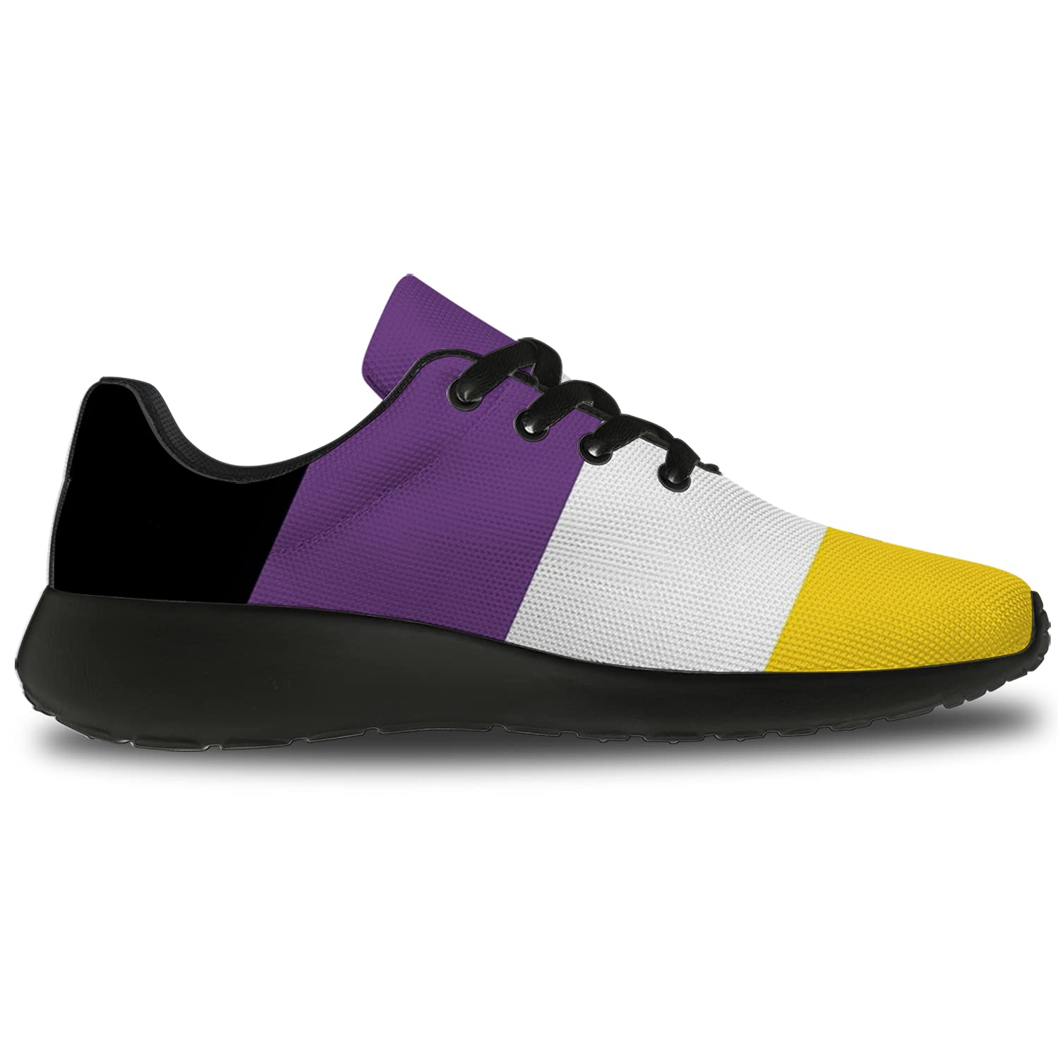 Unisex LGBTQ+ Pride Running Shoes - Nonbinary Flag Design - Comfortable Walking & Tennis Sneakers for Men, Women & Nonbinary - Size 12 Men/15 Women - Black - Perfect for Pride Events, Daily Wear & Supportive Gifts