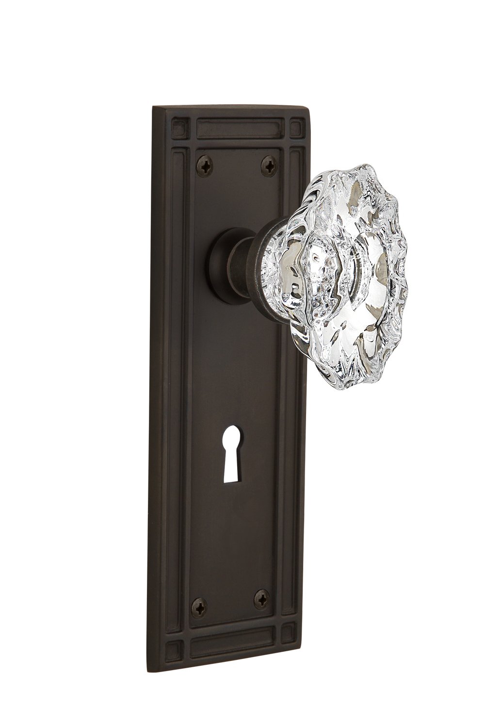 Vintage Mission Plate with Keyhole & Chateau Knob - Single Dummy Door Handle in Oil-Rubbed Bronze - Perfect for Farmhouse, Cottage & Vintage Home Decor