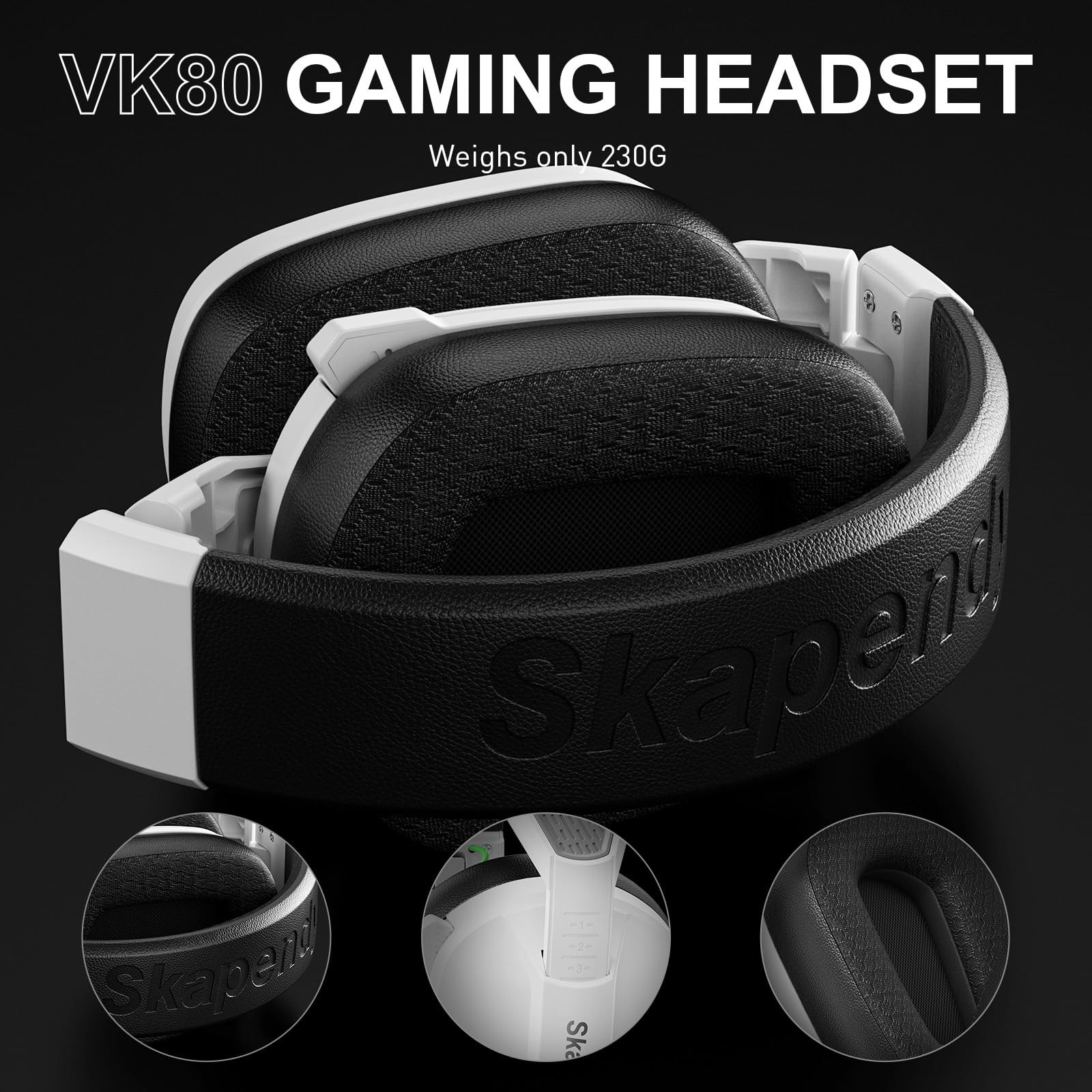 Skapendy VK80 2.4GHz Wireless Gaming Headset for PS5, PS4, PC & Nintendo Switch - Bluetooth Headphones with Noise Cancelling Mic, Stereo Sound, 50+ Hour Battery Life - Perfect for FPS Gaming, Online Chat & Long Gaming Sessions (White)