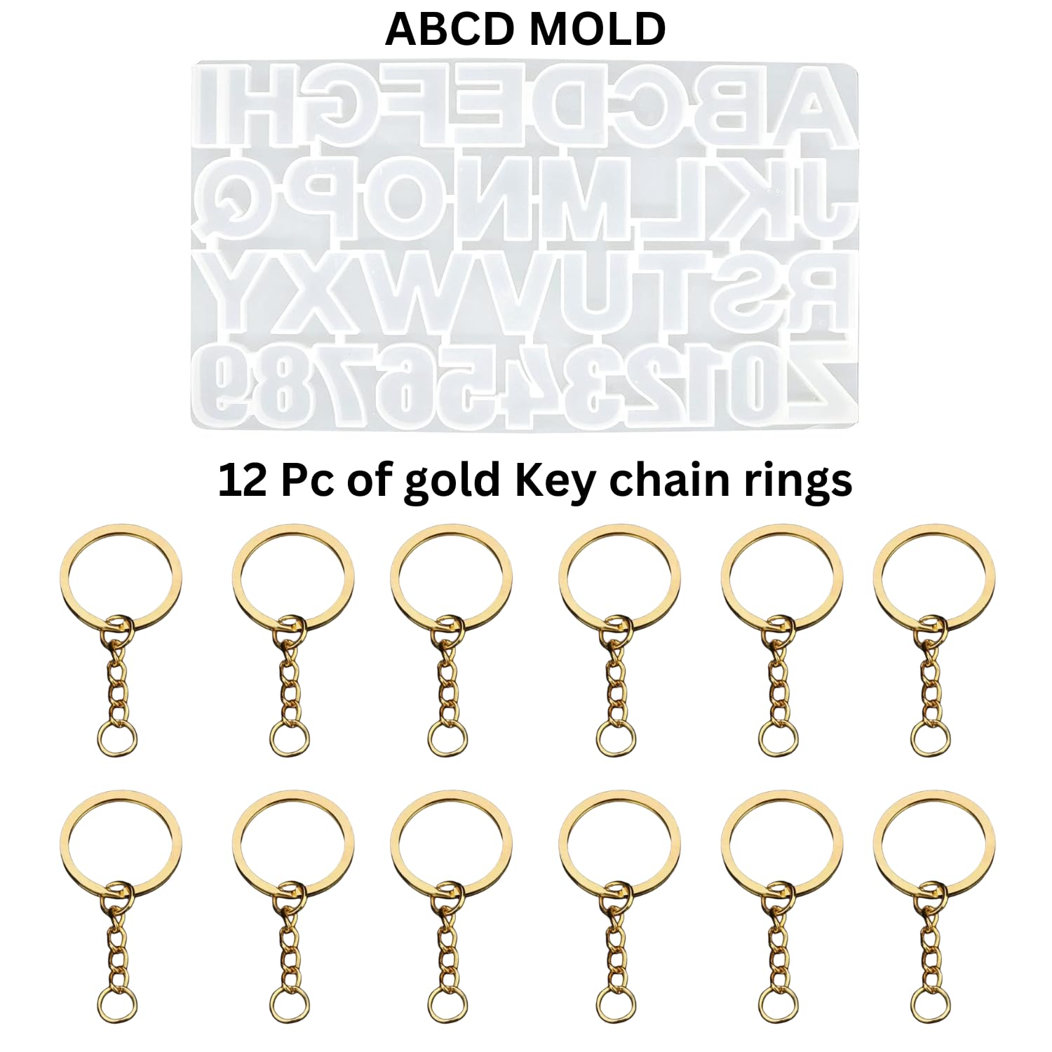 Snoogg Silicone Alphabet & Number Molds for Resin Casting - DIY Craft, Jewelry Making Kit with 12 Gold Keychain Rings - Perfect for Epoxy Resin Projects, Letter Charms & Handmade Gifts