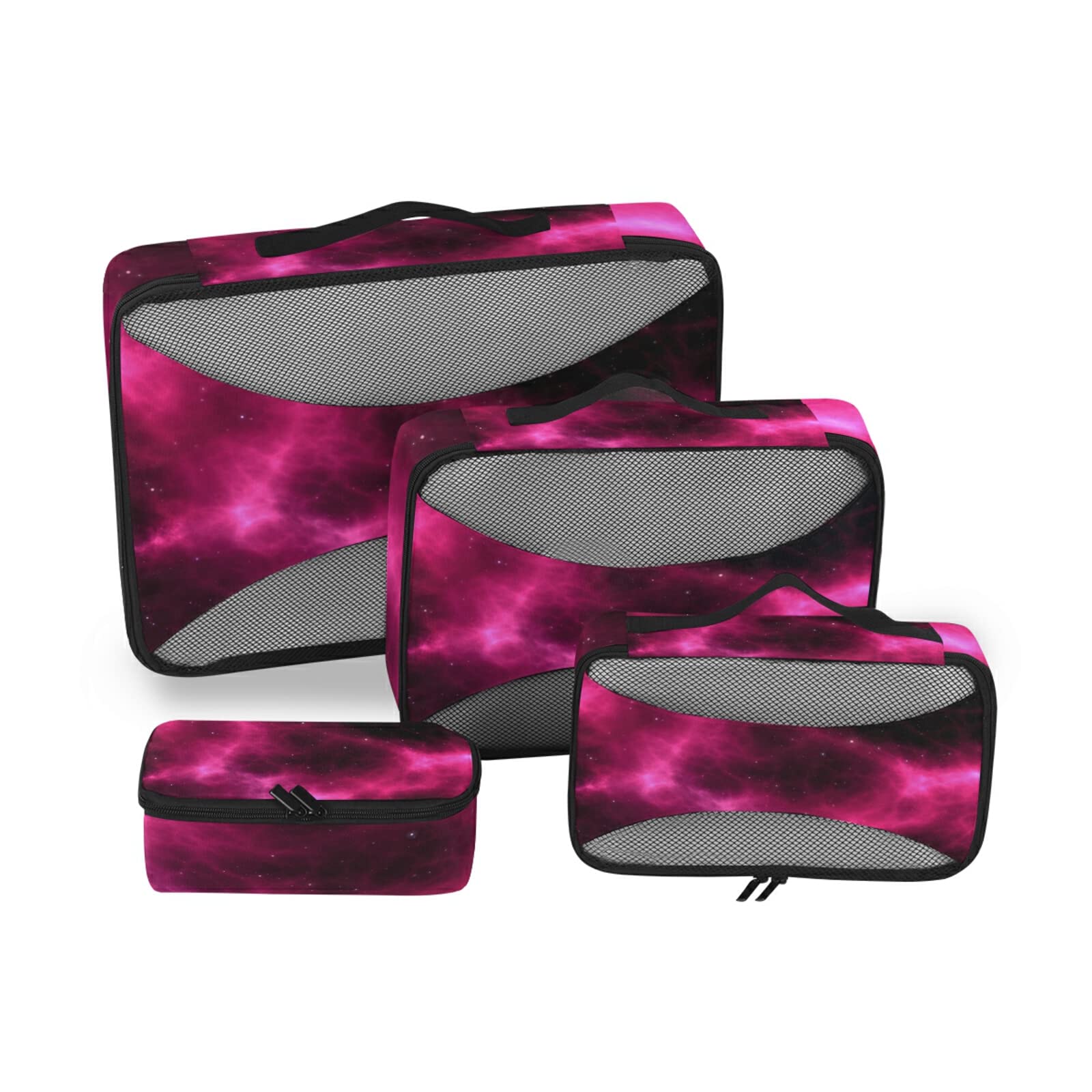 Red & Black Travel Packing Cubes Set - 4 Sizes for Luggage, Toiletry & Laundry Organization | Space-Saving Packable Storage Pouches for Women & Kids | Perfect for Business Trips, Vacations & Weekend Getaways