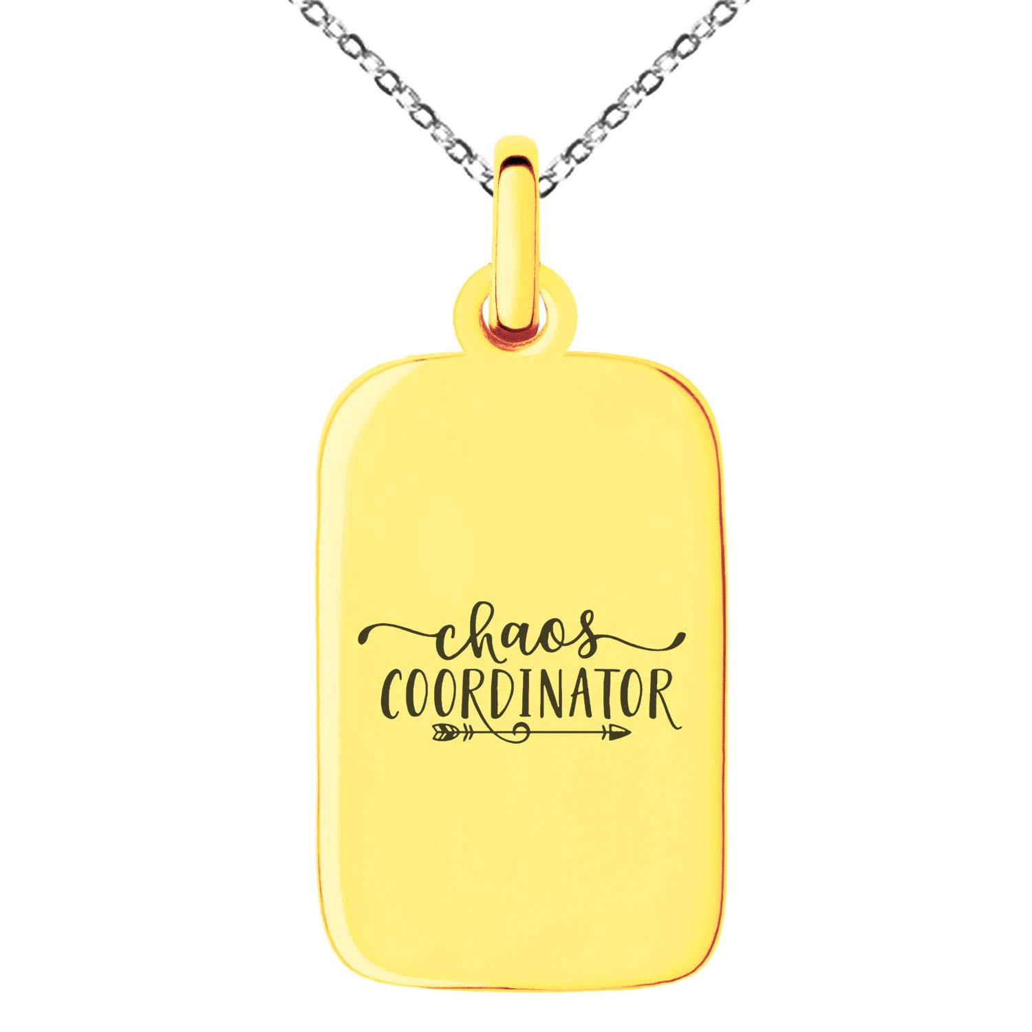 Stainless Steel Chaos Coordinator Mom Charm Pendant Necklace - Small Rectangle Dog Tag Style - Perfect for Mother's Day Gifts, Mom Appreciation & Everyday Wear