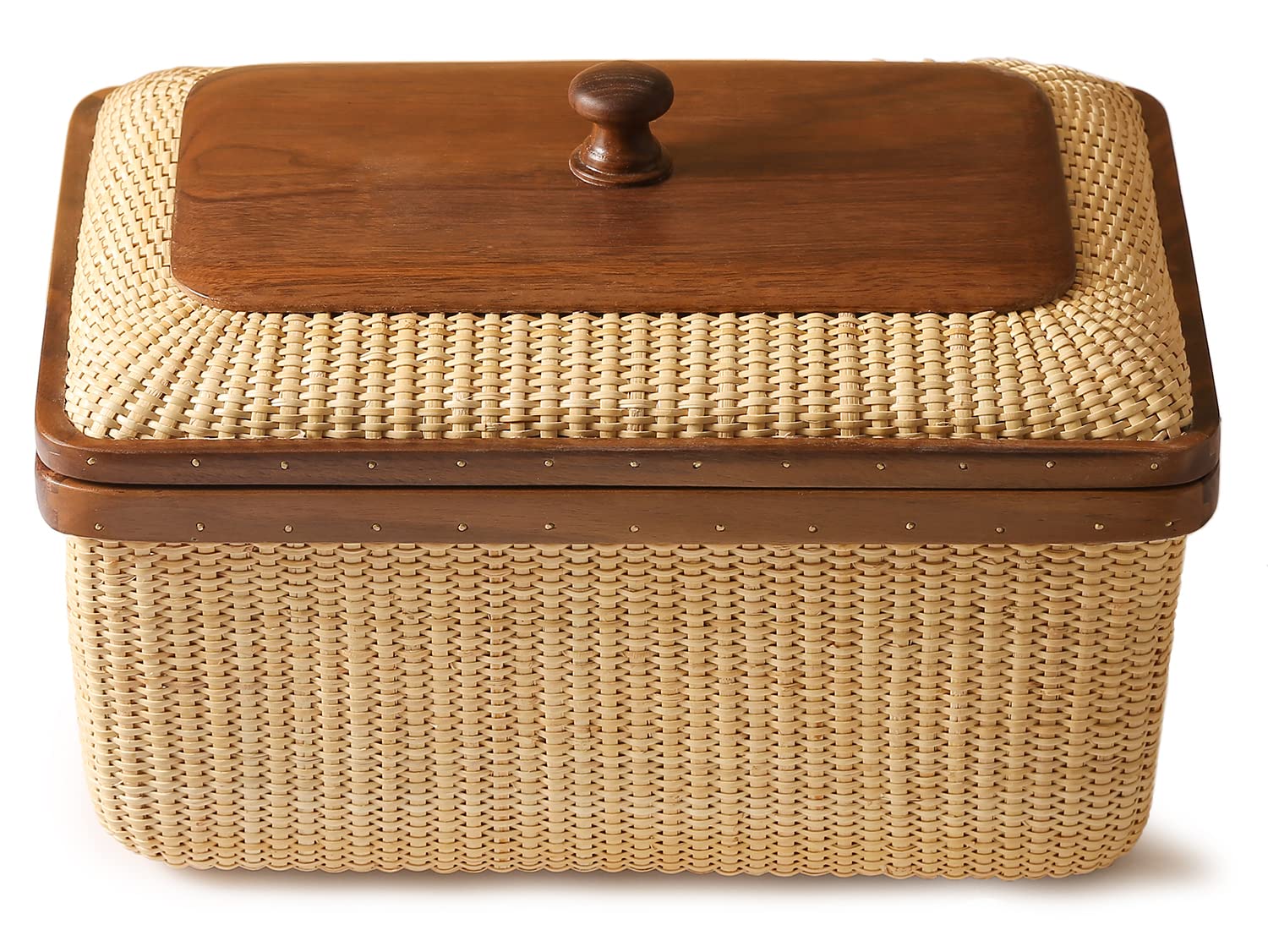 Multifunctional Woven Storage Basket Box with Lid - Cane-on-Cane Weave Organizer for Home, Office & Nursery | Rectangular Storage Baskets for Toys, Blankets & Clothes
