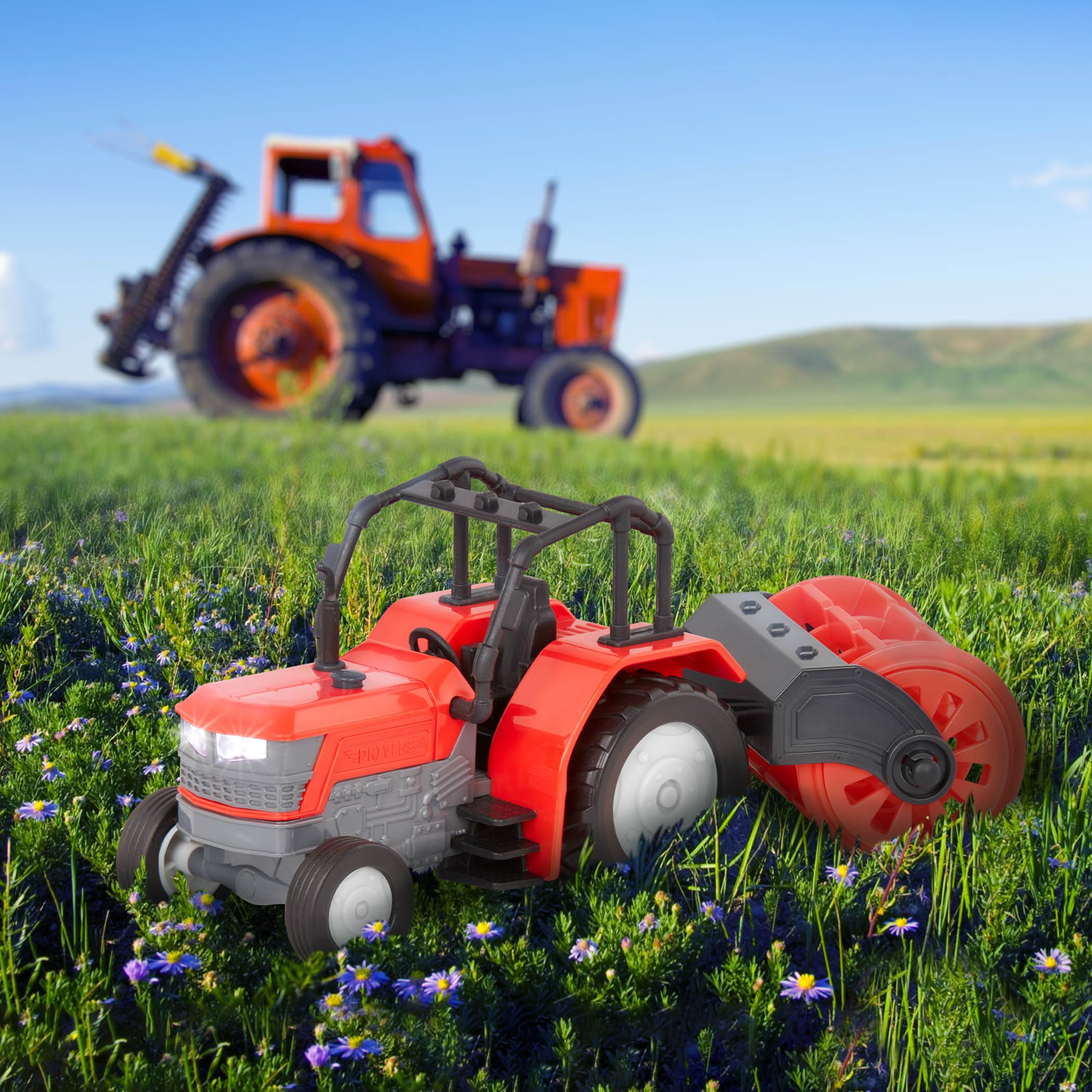 Realistic Farm Tractor Toy with Detachable Rotary Hoe & Engine Sounds - Light-Up Headlights & Interactive Features - Educational Vehicle Toys for 3+ Year Old Kids - Batteries Included - Perfect for Pretend Play, Farm-Themed Learning & Outdoor Adventures