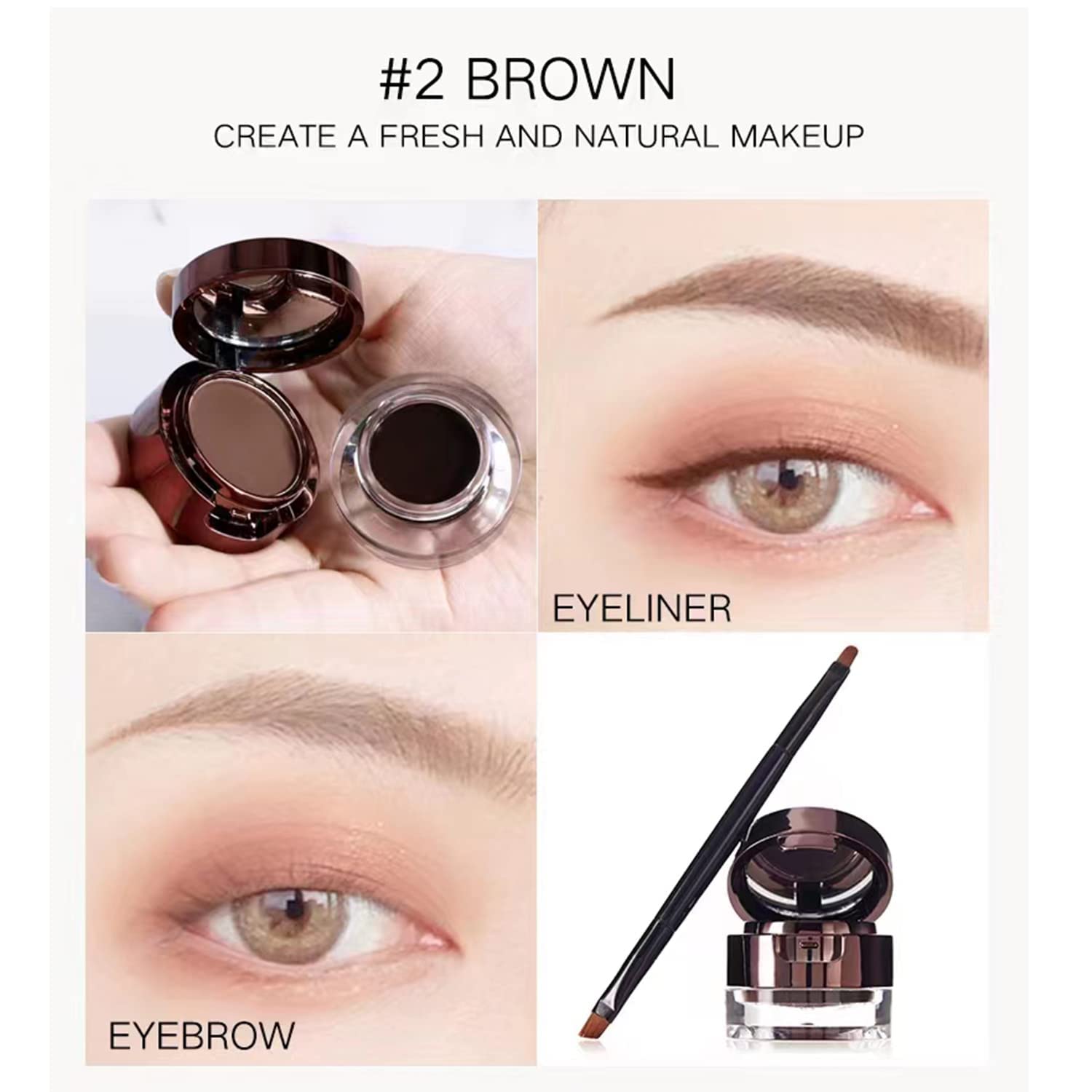 4-in-1 Waterproof Gel Eyeliner & Eyebrow Powder Kit - Brown & Black Shades with Precision Brush | Long Lasting Makeup for Day & Night Looks | Perfect for Professional Makeup Artists & Beginners